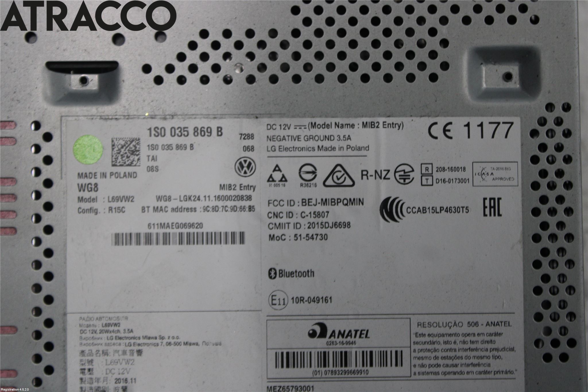 Volkswagen VW UP! / E-UP! Stereo Radio Med Cd