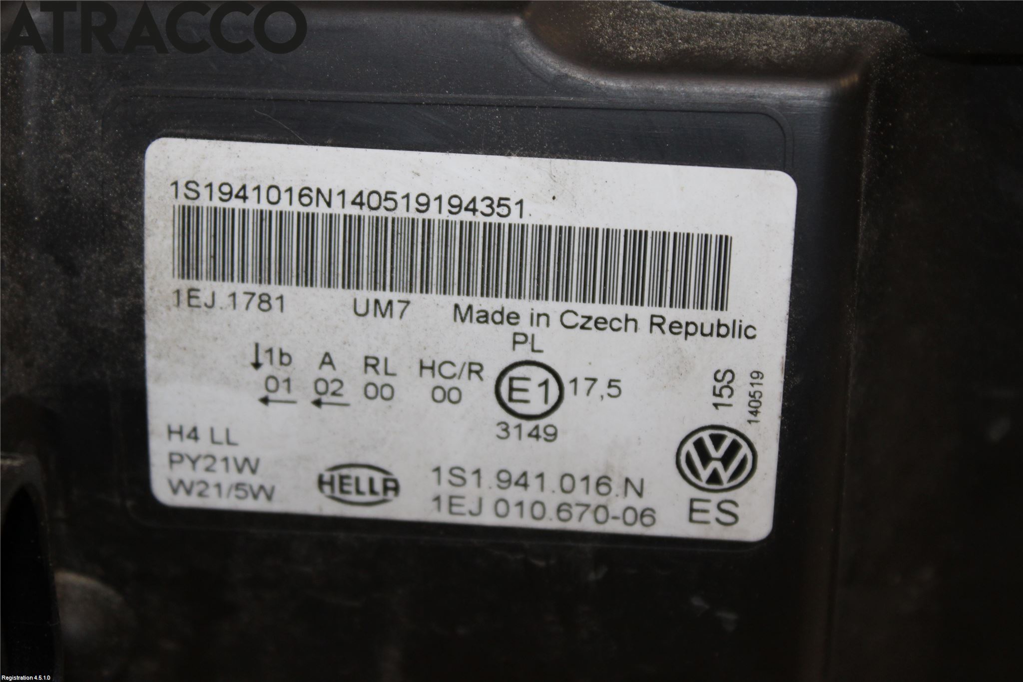 Volkswagen VW UP! / E-UP! Frontlykt Høyre