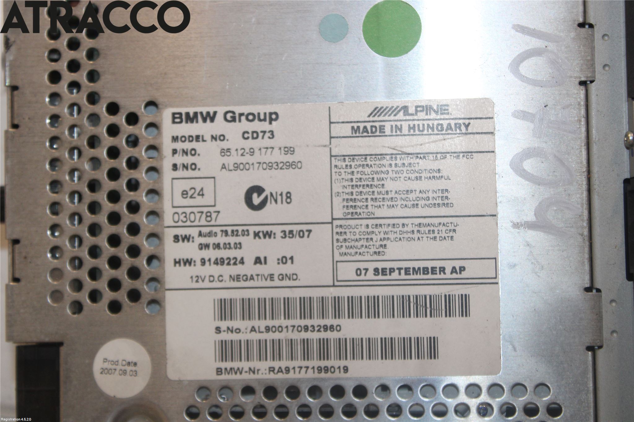 BMW 1 E87/81 5D/3D 03-11 Stereo Radio Med Cd