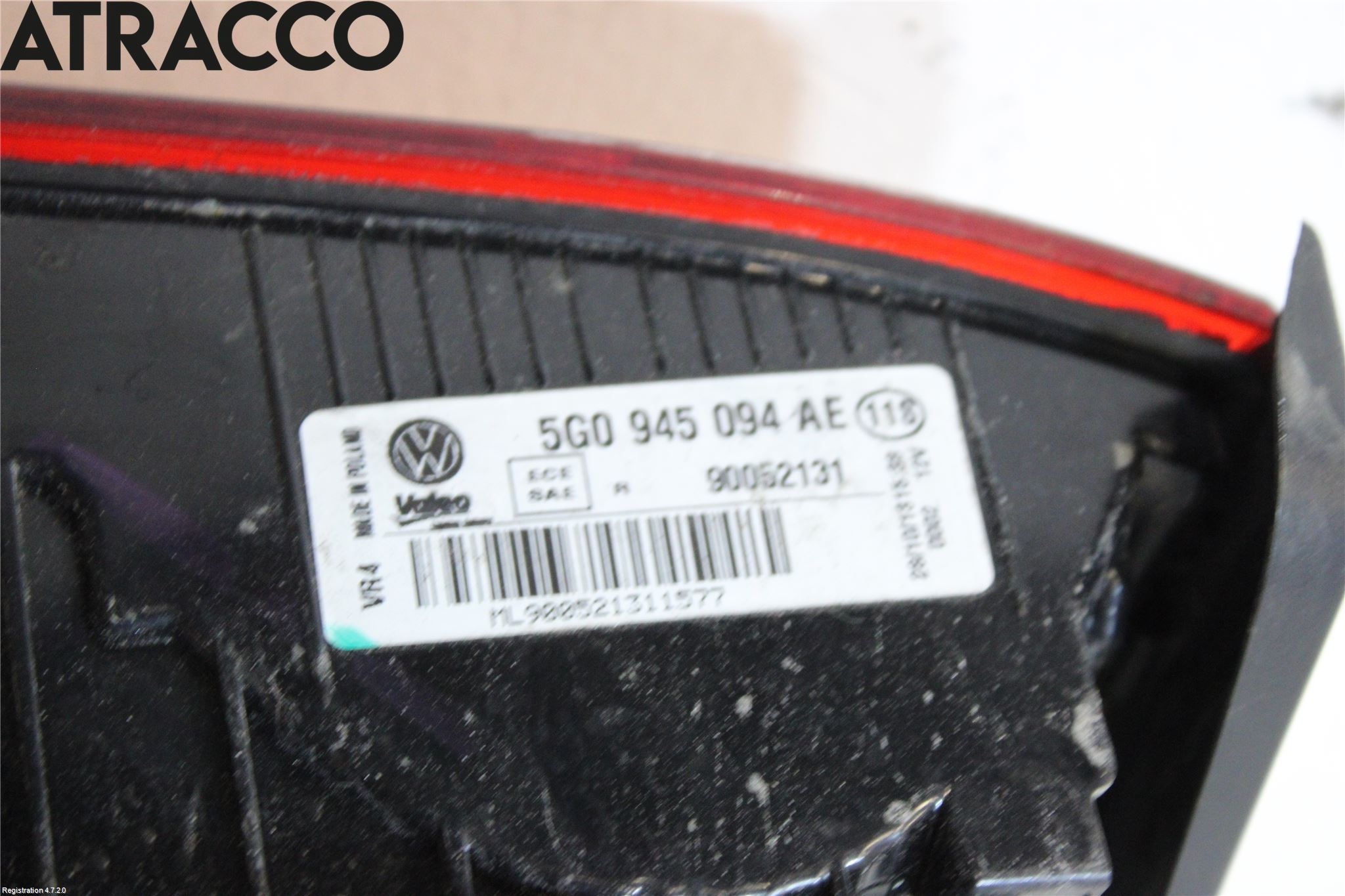 Volkswagen VW GOLF / E-GOLF VII 13-20 Baklykt Høyre  På Luke(Indre)