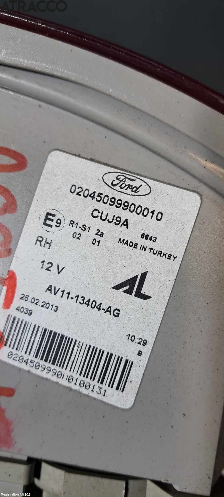 Ford B-MAX 12-17 Baklykt Høyre