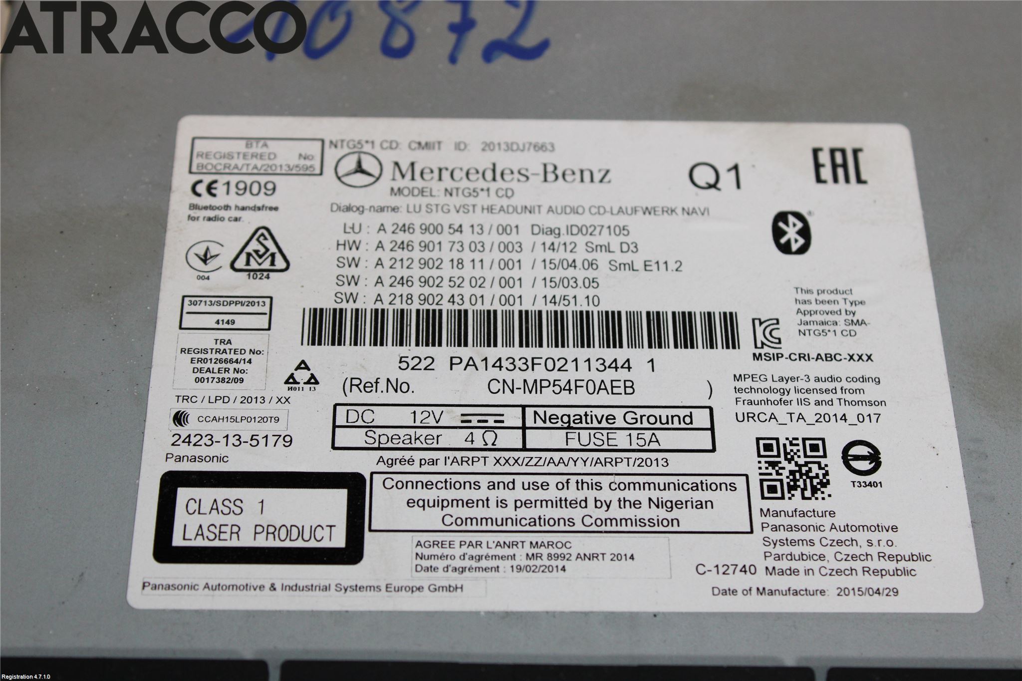 Mercedes-Benz MB B-KLASS (W246/W242) 12-19 Stereo Radio