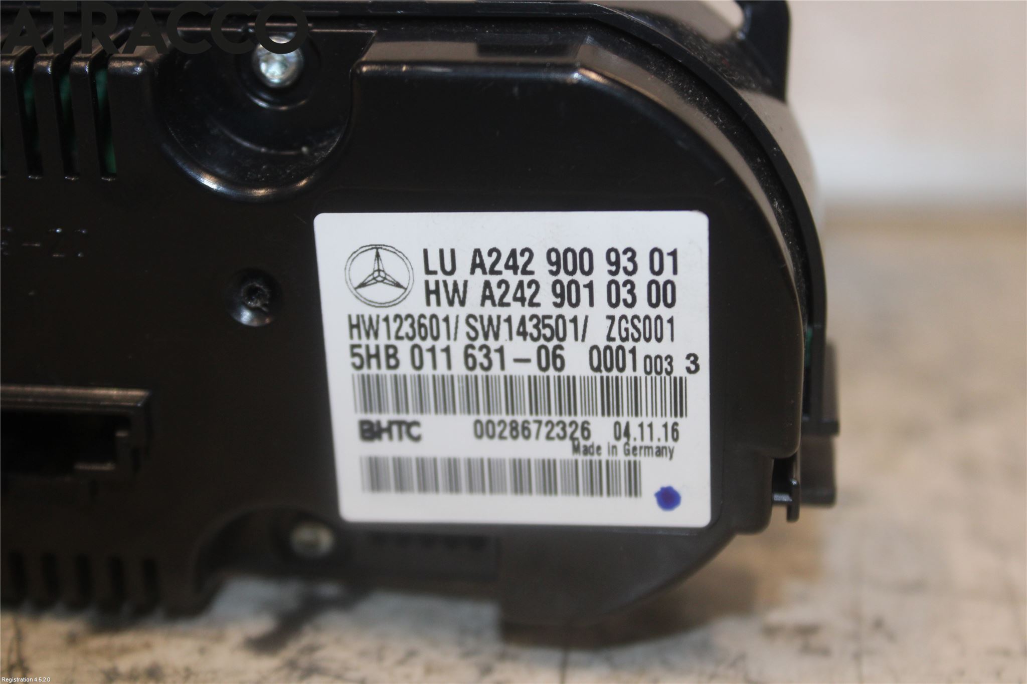 Mercedes-Benz MB B-KLASS (W246/W242) 12-19 Varme Ac Betjening-Display