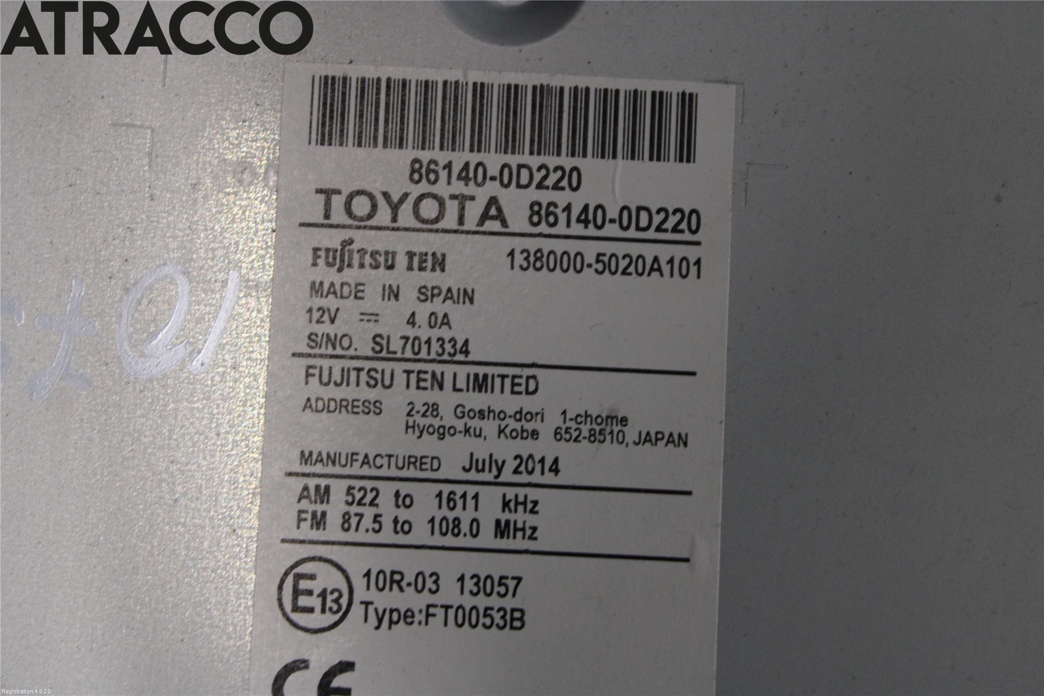 Toyota YARIS XP130 15-20 Stereo Radio Med Cd