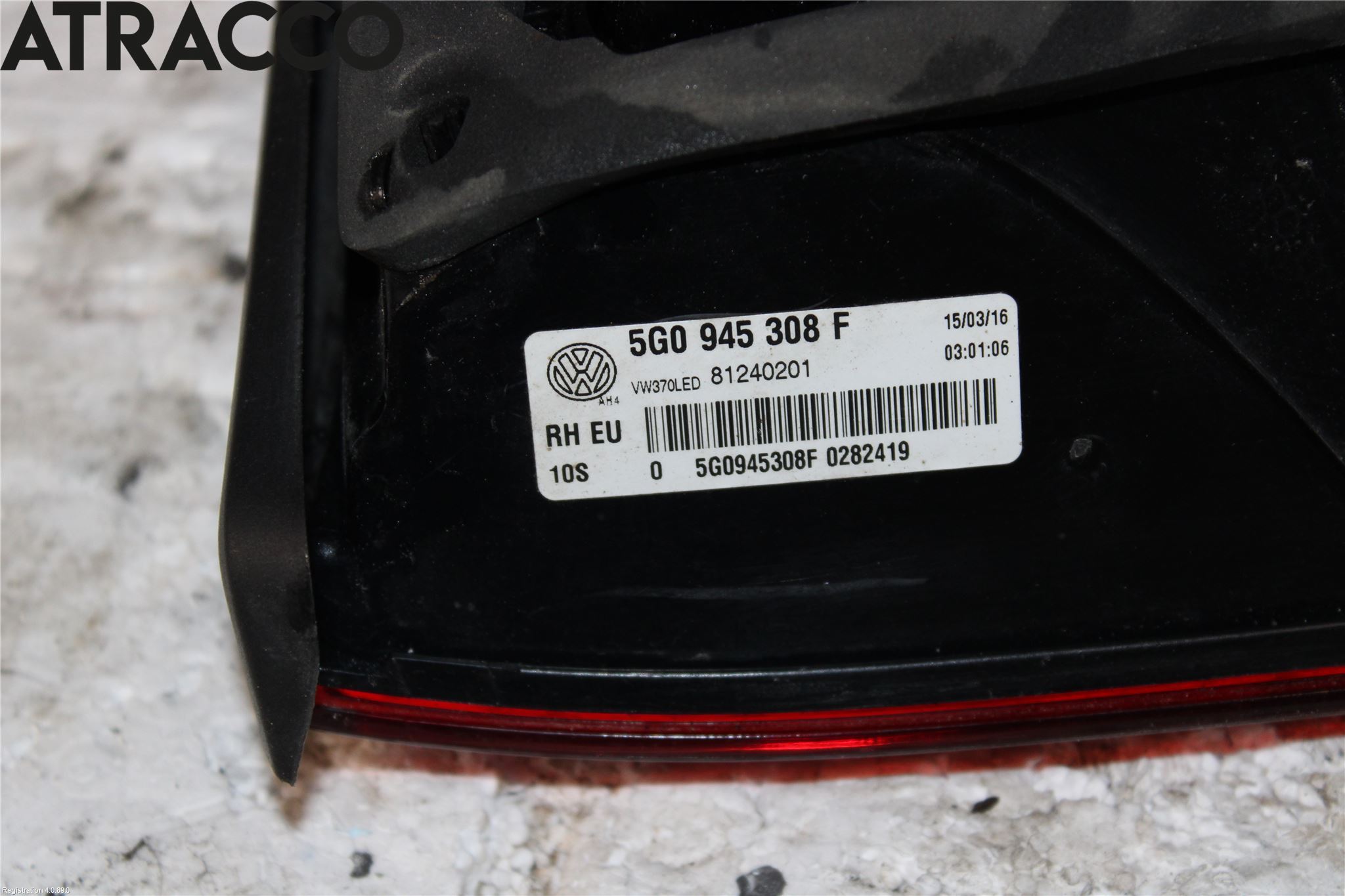 Volkswagen VW GOLF / E-GOLF VII 13-20 Baklykt Høyre  På Luke(Indre)