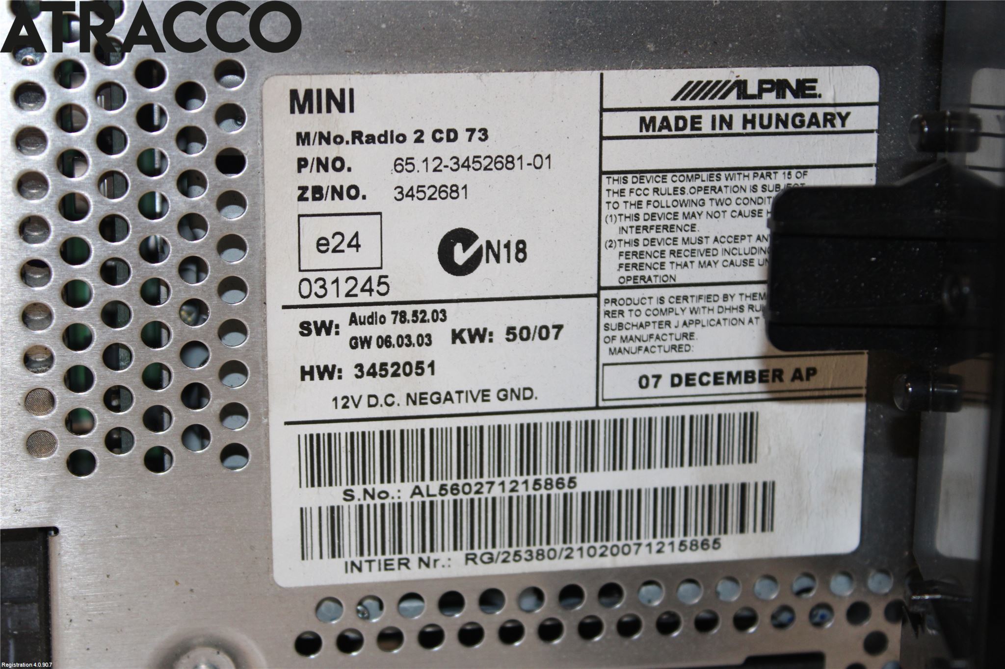 Mini COUPE R56 05-14 Stereo Radio Med Cd