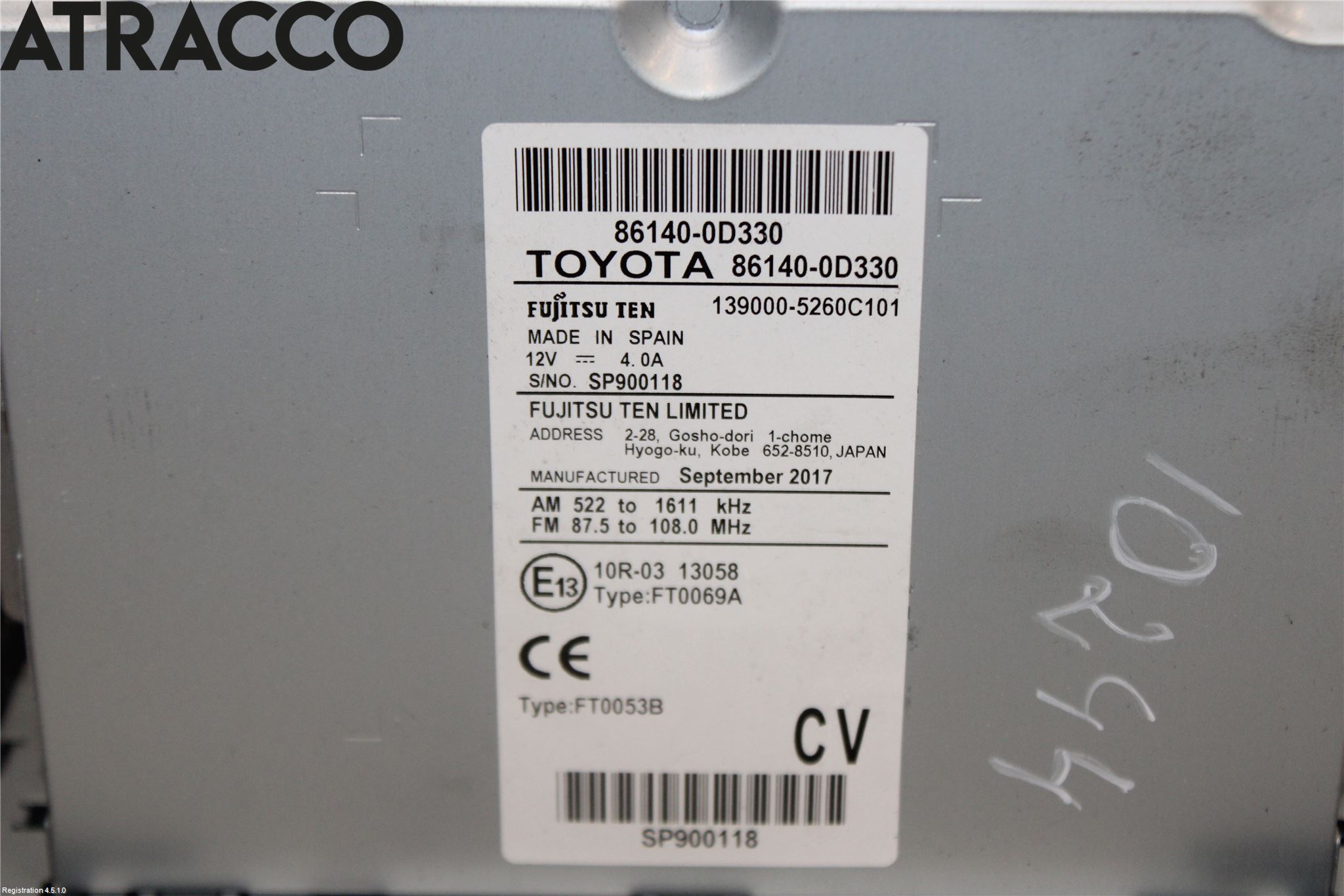 Toyota YARIS XP130 15-20 Stereo Radio