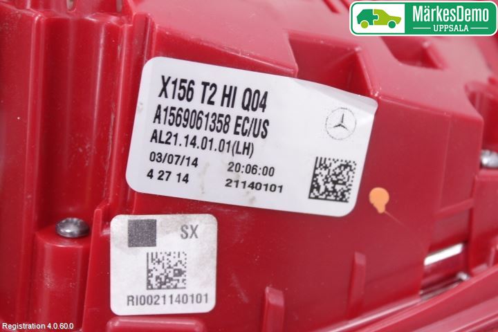Mercedes-Benz MB GLA-KLASS (X156) 13-20 Baklykt Venstre  På Luke(Indre