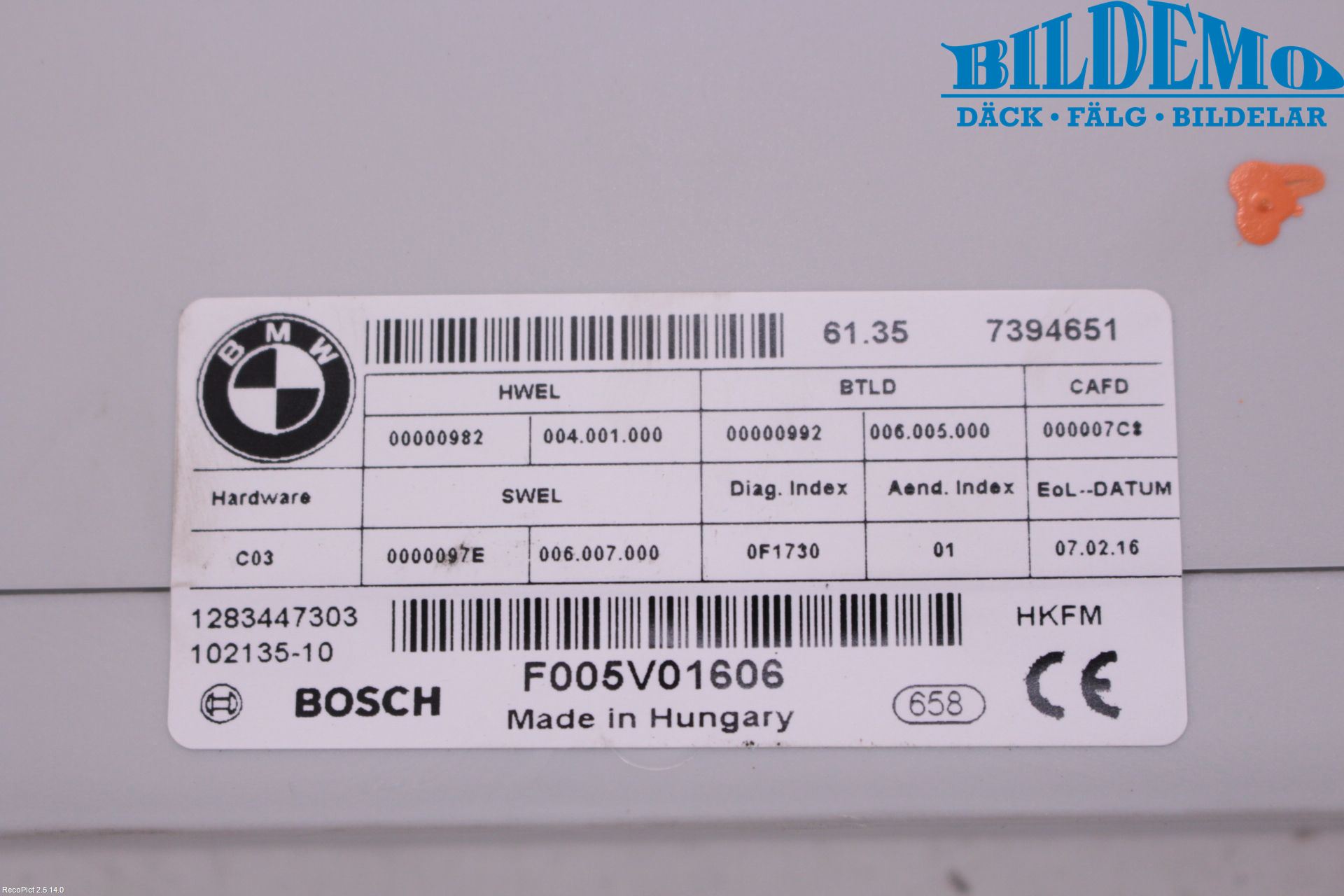 BMW 5 F10/F11/F18 09-17 Styreenhet Øvrig