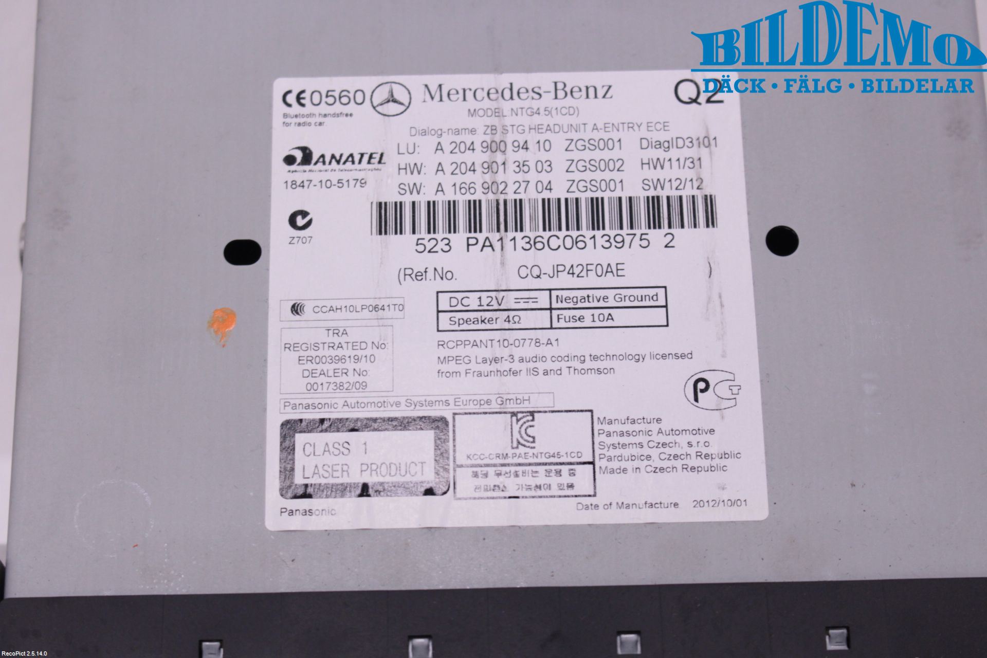 Mercedes-Benz MB C-KLASS (W204) 07-15 Stereo Radio Med Cd