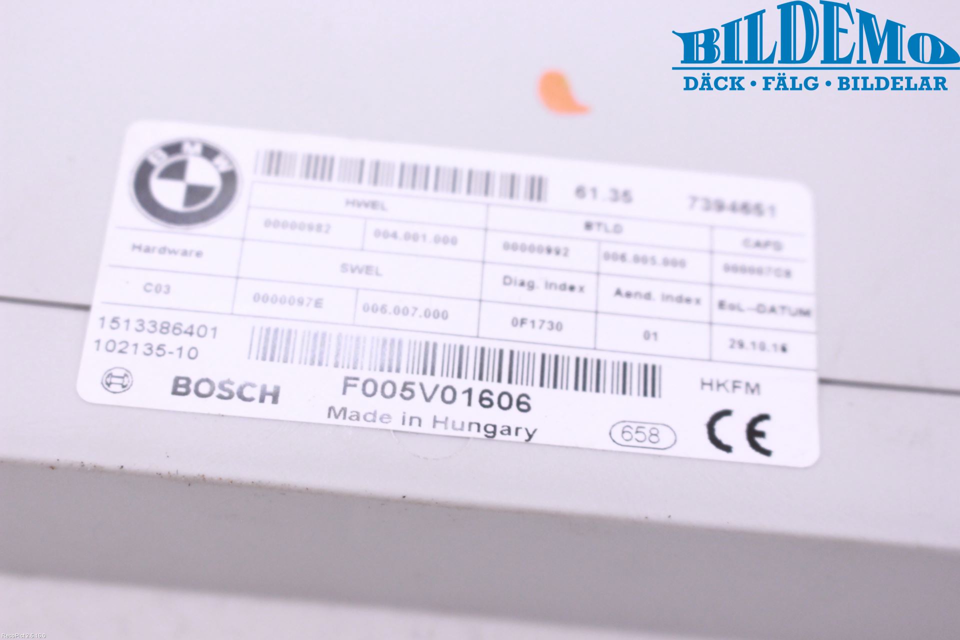 BMW 5 F10/F11/F18 09-17 Styreenhet Øvrig