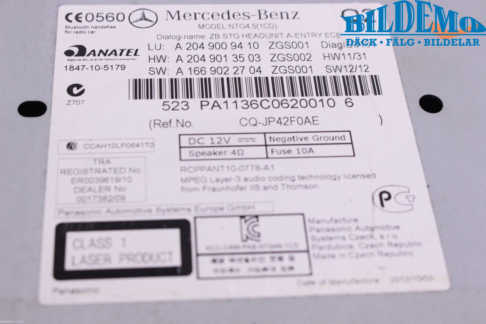 Mercedes-Benz MB C-KLASS (W204) 07-15 Stereo Radio Med Cd