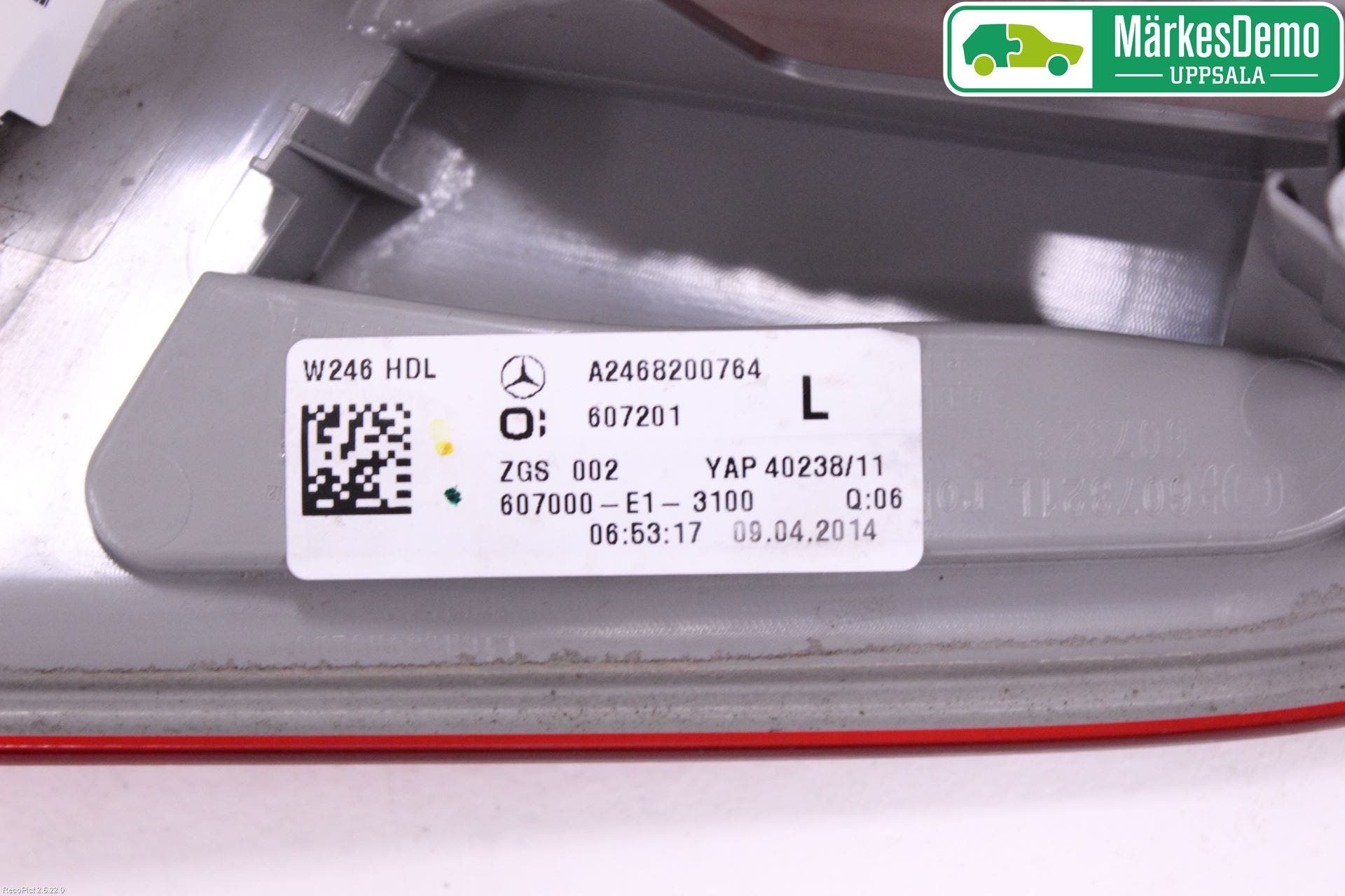 Mercedes-Benz MB B-KLASS (W246/W242) 12-19 Baklykt Venstre På Luke(Indre