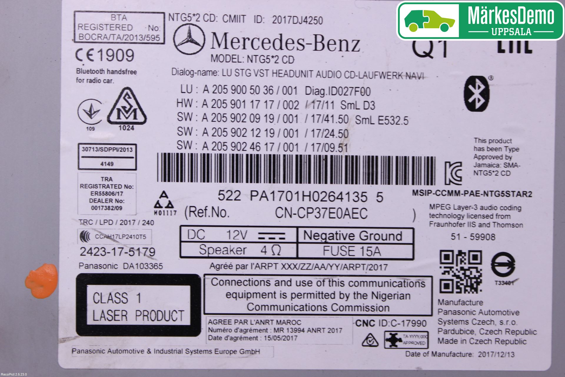 Mercedes-Benz MB GLC-KLASS (X253/C253) 15-22 Stereo Radio Med Cd