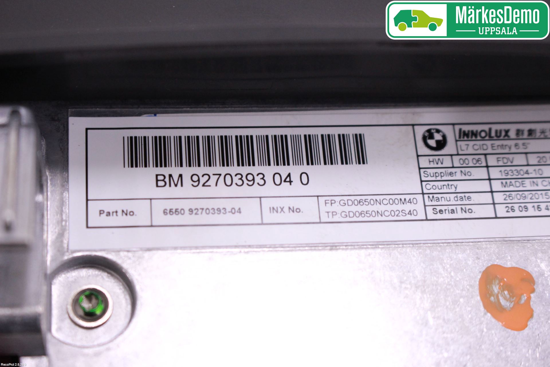 BMW 3 F30/F31/F80 12-19 Instr Skjerm Dvd-Gps-Ac-Tlf