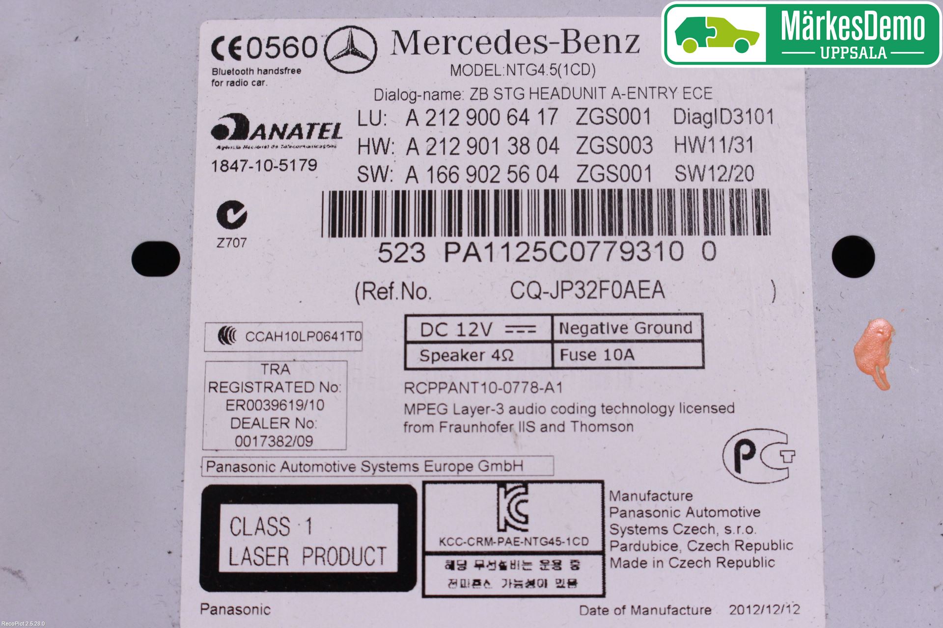 Mercedes-Benz MB E-KLASS (W212) 09-16 Stereo Radio Med Cd