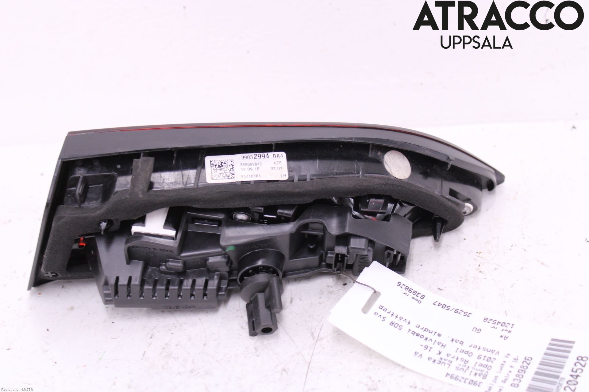 Opel ASTRA K 16-22 Baklykt Venstre  På Luke(Indre