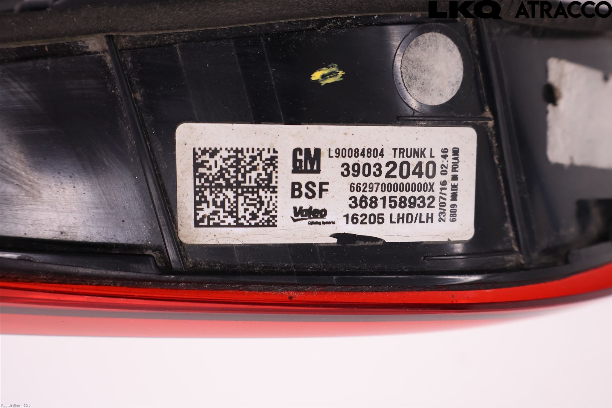 Opel ASTRA K 16-22 Baklykt Venstre  På Luke(Indre