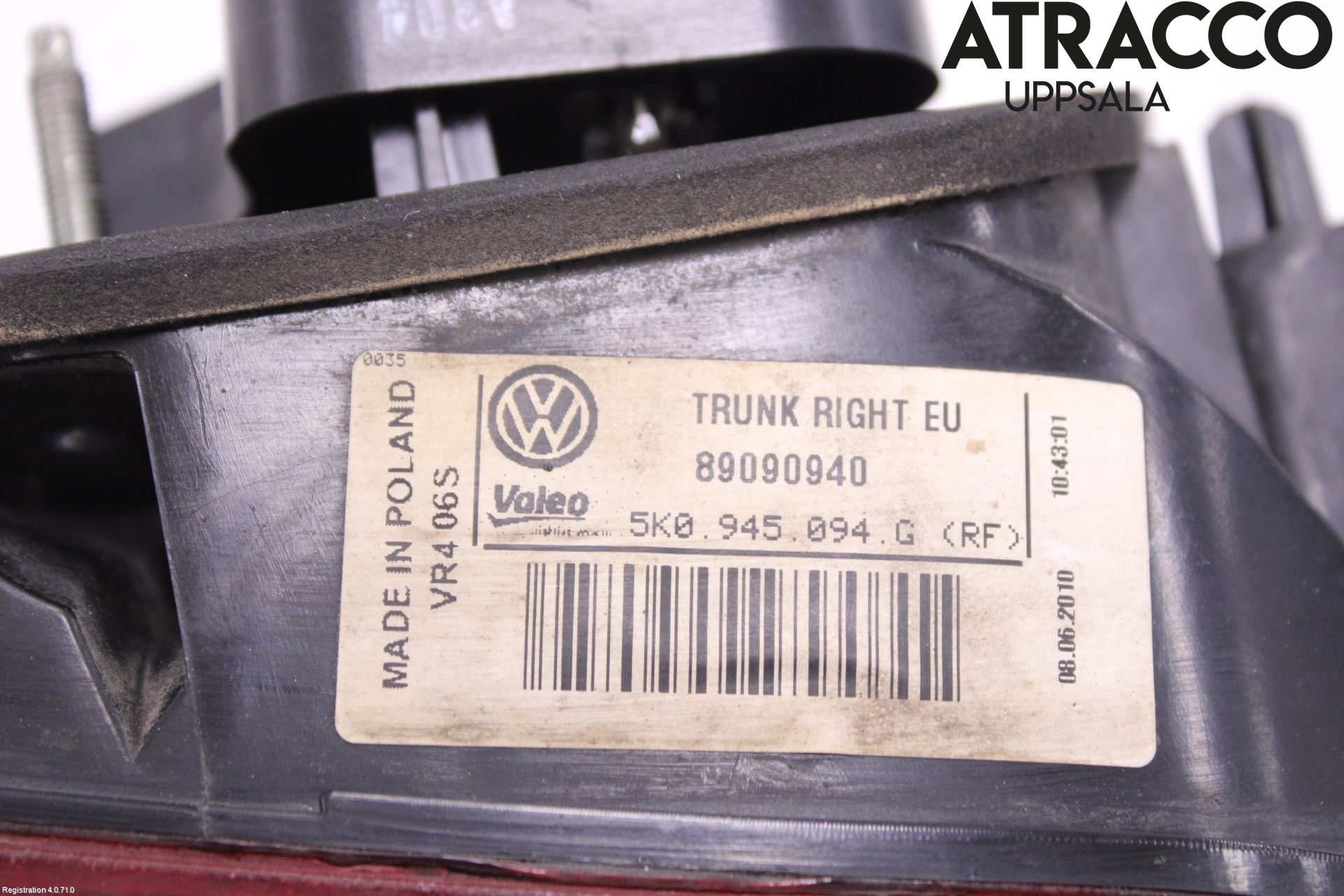 Volkswagen VW GOLF VI 09-13 Baklykt Høyre  På Luke(Indre)