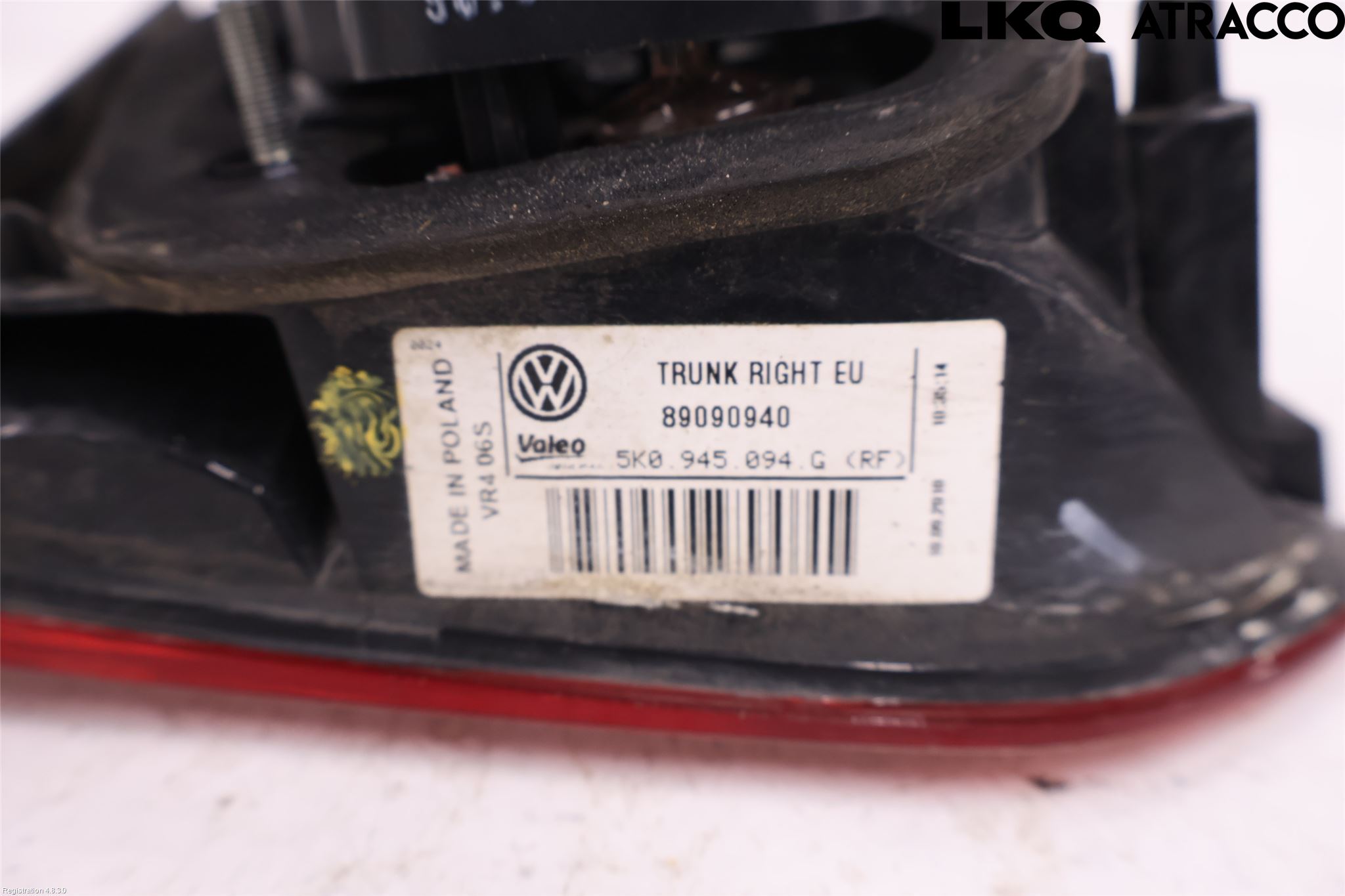 Volkswagen VW GOLF VI 09-13 Baklykt Høyre  På Luke(Indre)