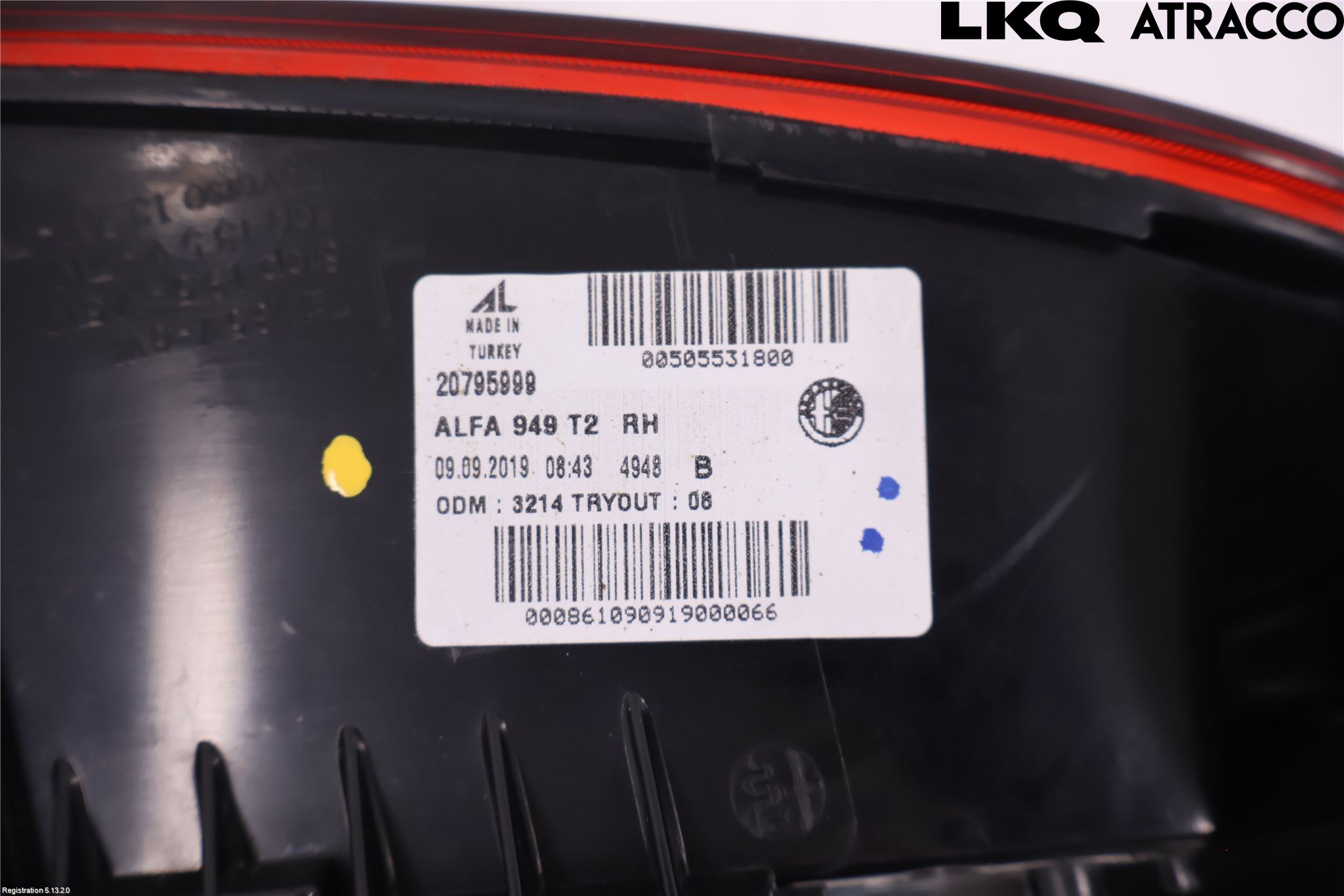 Alfa STELVIO 17- Baklykt Høyre  På Luke(Indre)