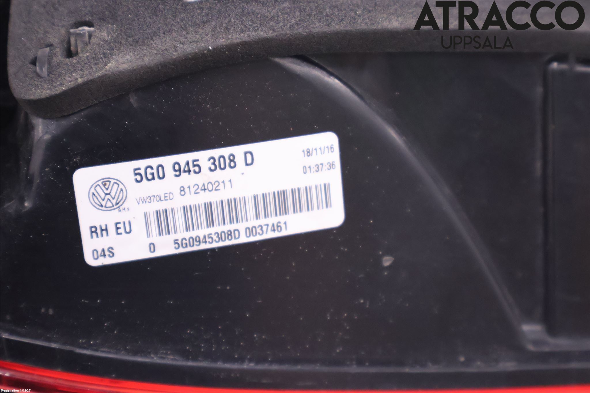 Volkswagen VW GOLF / E-GOLF VII 13-20 Baklykt Høyre  På Luke(Indre)