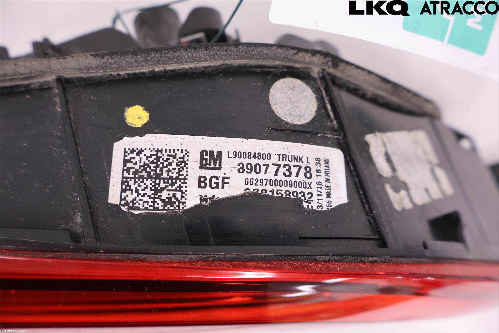 Opel ASTRA K 16-22 Baklykt Venstre  På Luke(Indre