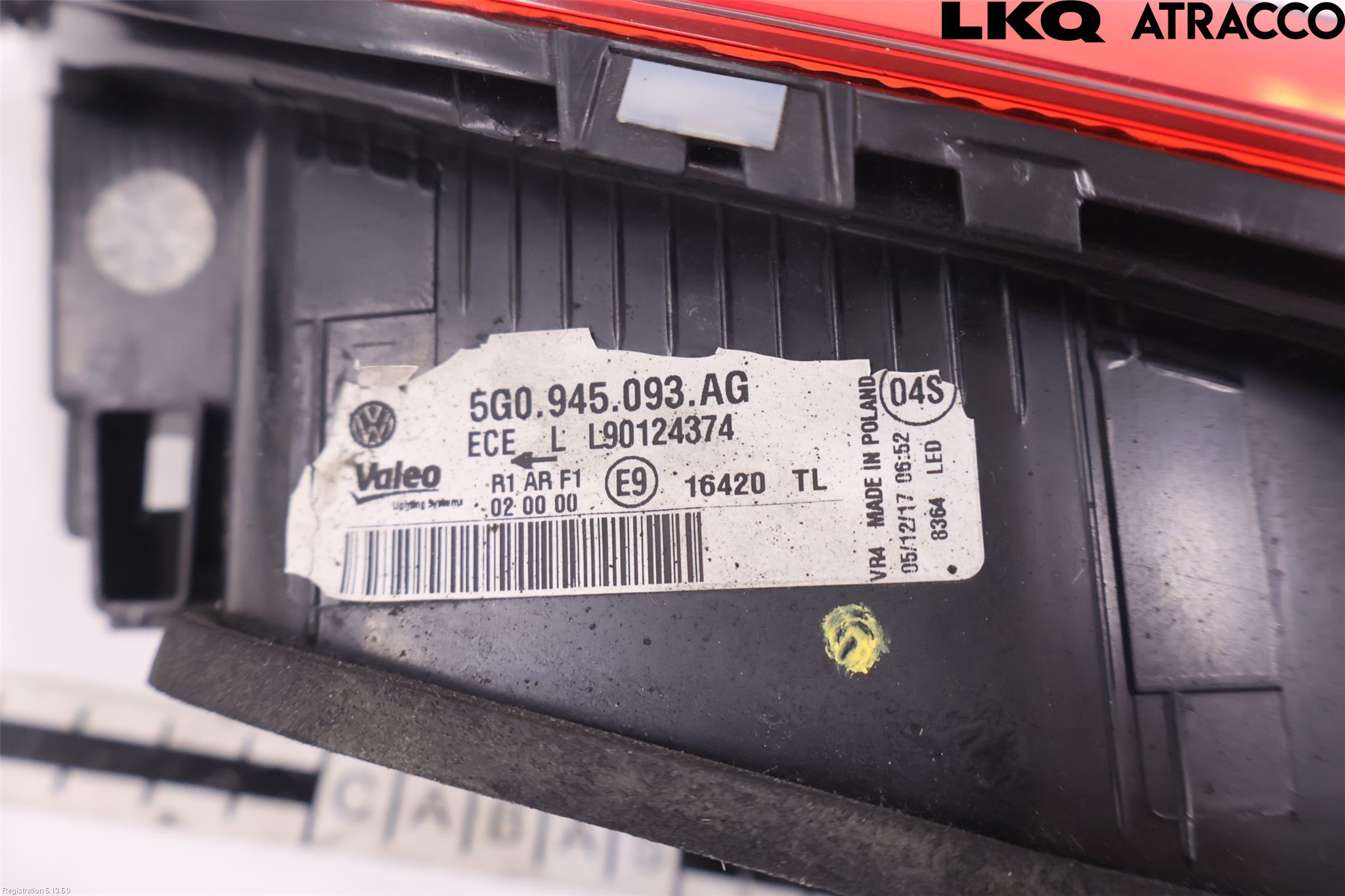Volkswagen VW GOLF / E-GOLF VII 13-20 Baklykt Venstre  På Luke(Indre