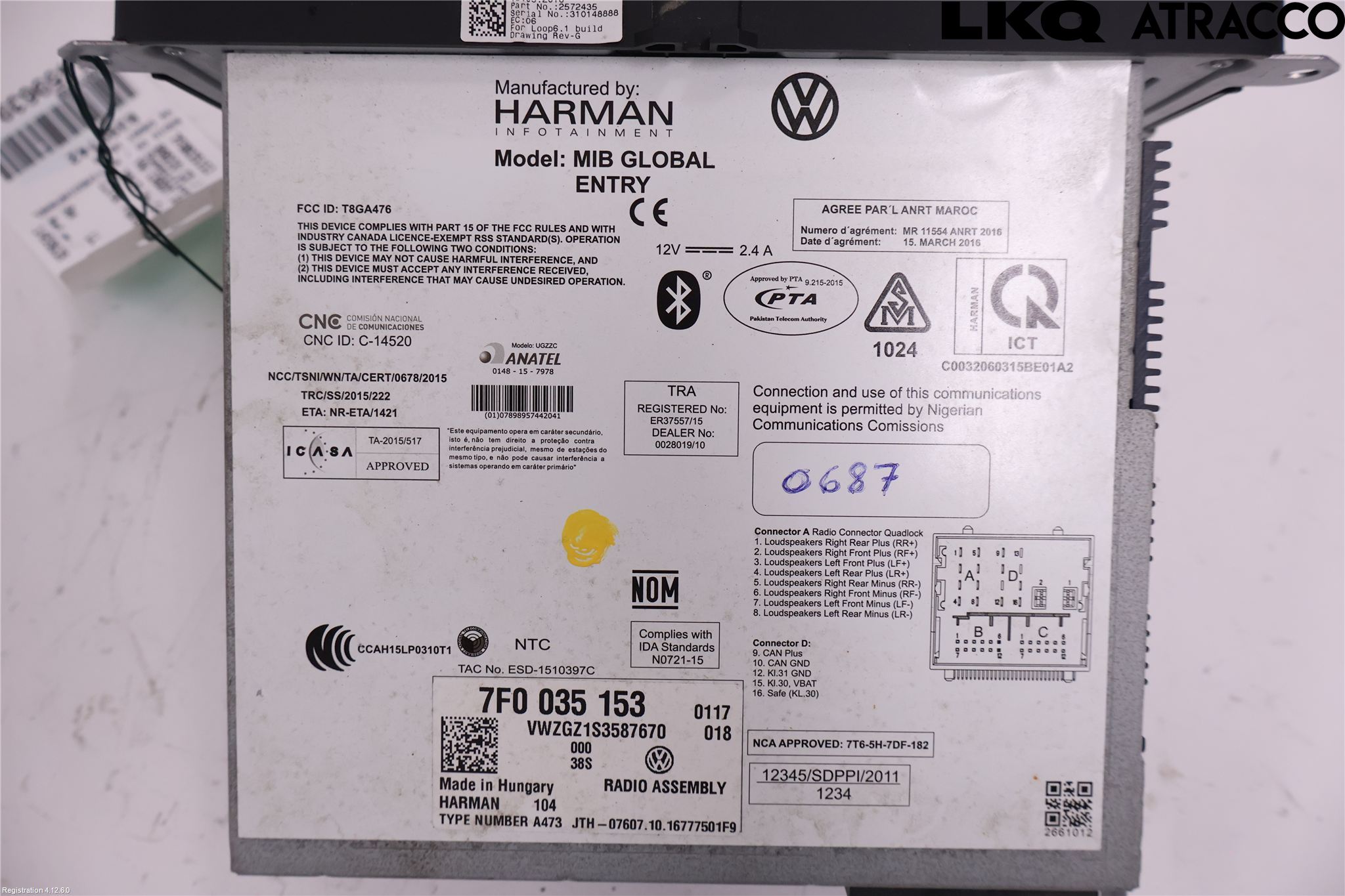 Volkswagen VW CADDY 16-20 Stereo Radio Med Cd