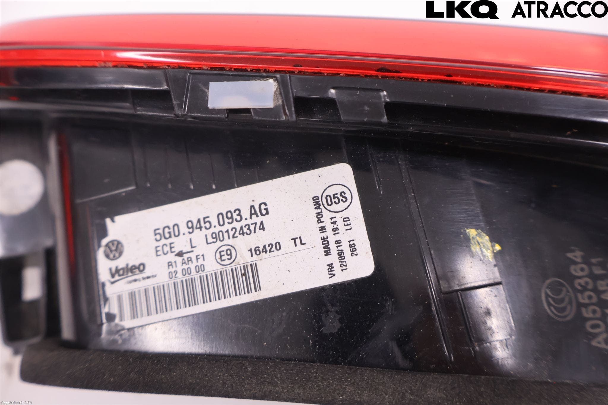 Volkswagen VW GOLF / E-GOLF VII 13-20 Baklykt Venstre På Luke(Indre