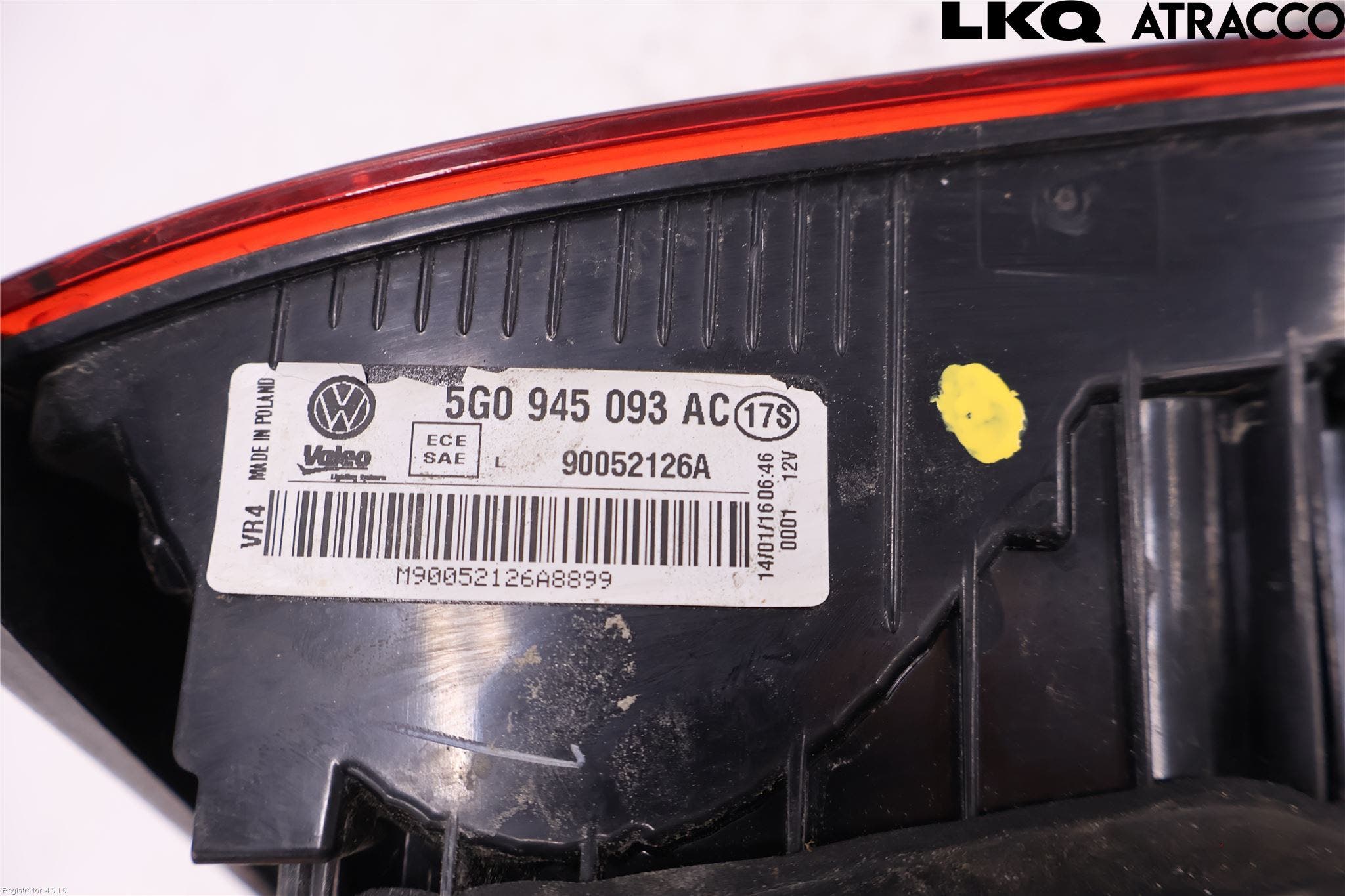Volkswagen VW GOLF / E-GOLF VII 13-20 Baklykt Venstre På Luke(Indre