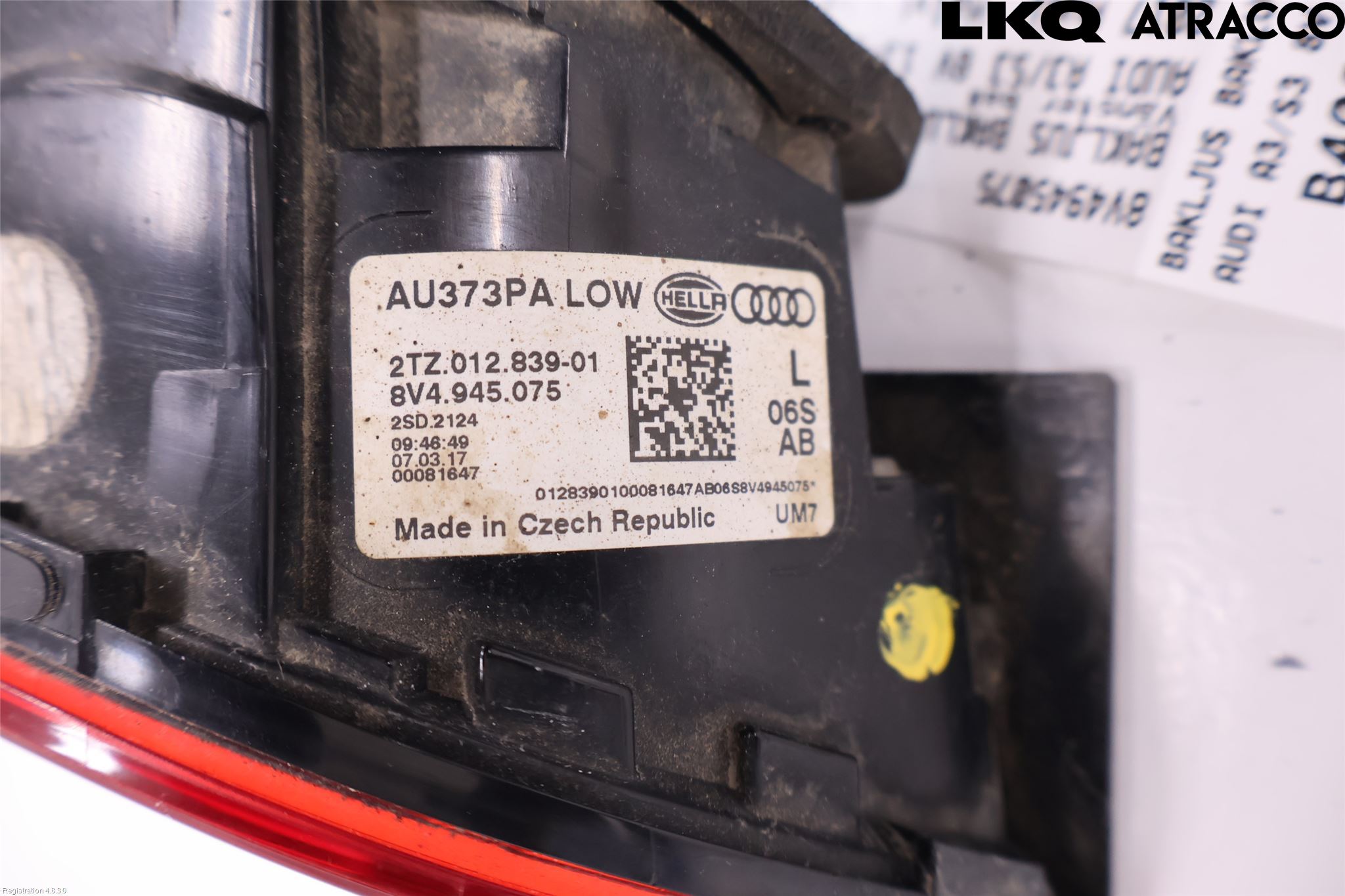 Audi A3/S3 8V 13-20 Baklykt Venstre  På Luke(Indre