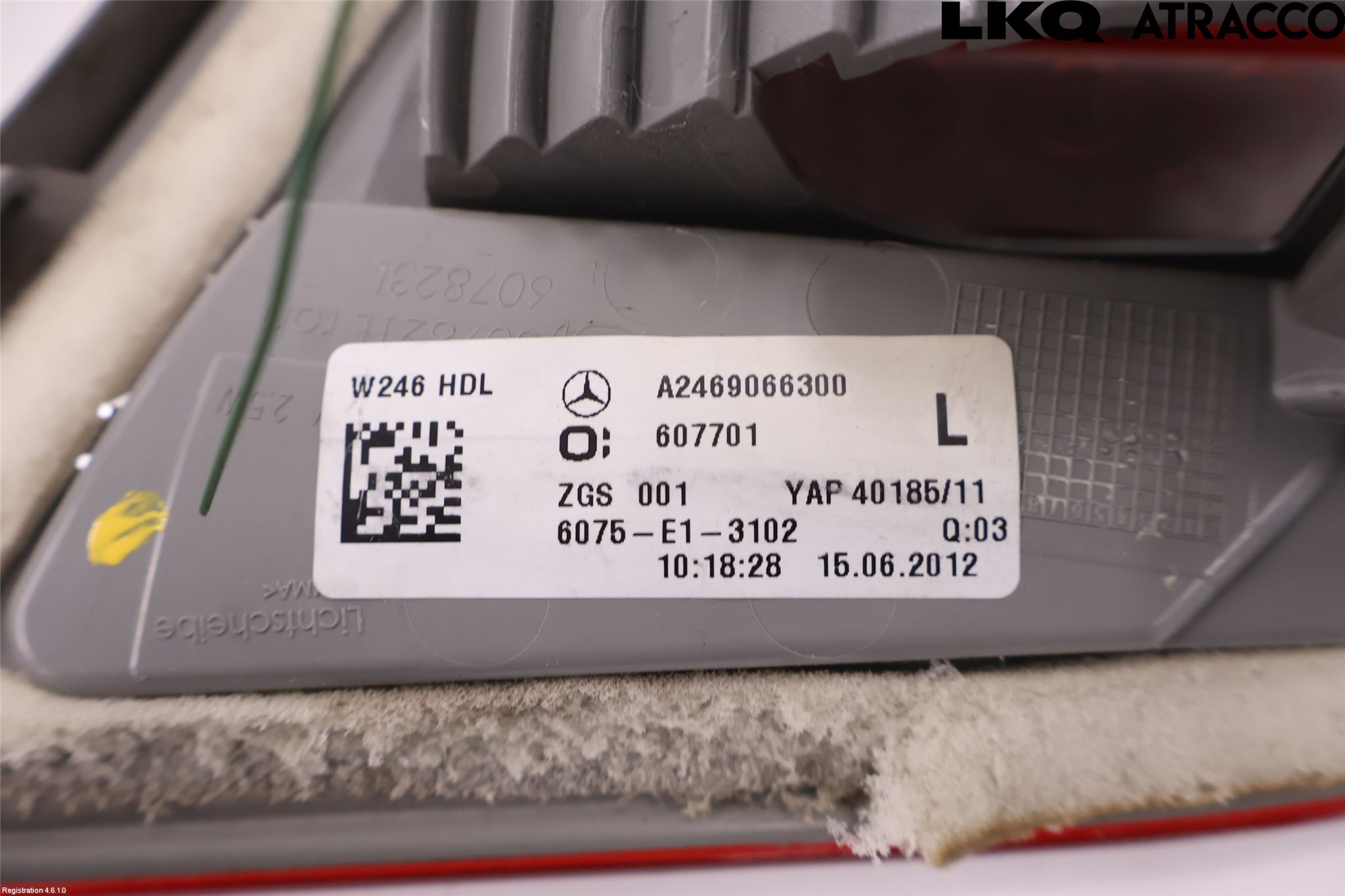 Mercedes-Benz MB B-KLASS (W246/W242) 12-19 Baklykt Venstre  På Luke(Indre