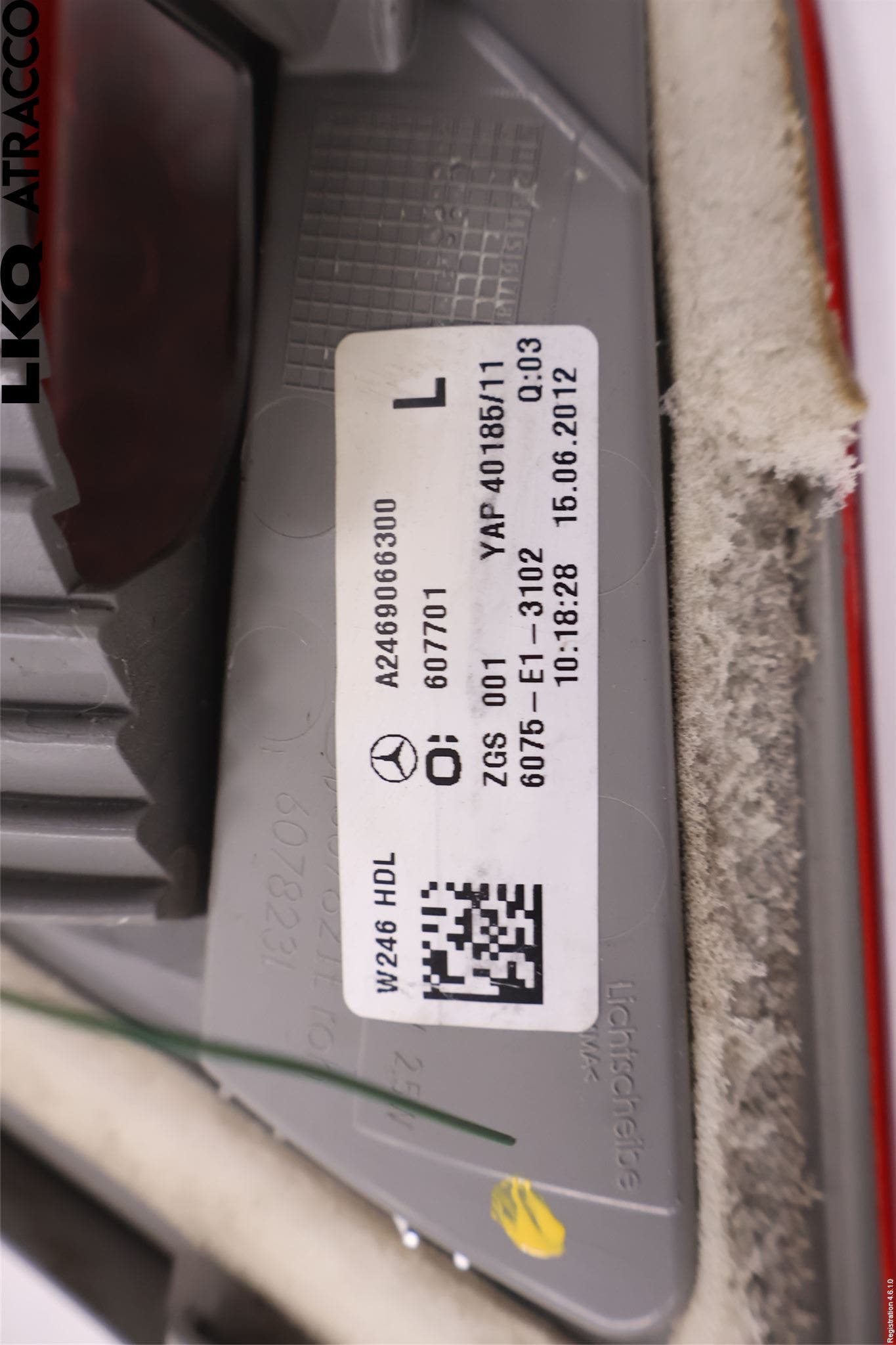 Mercedes-Benz MB B-KLASS (W246/W242) 12-19 Baklykt Venstre På Luke(Indre