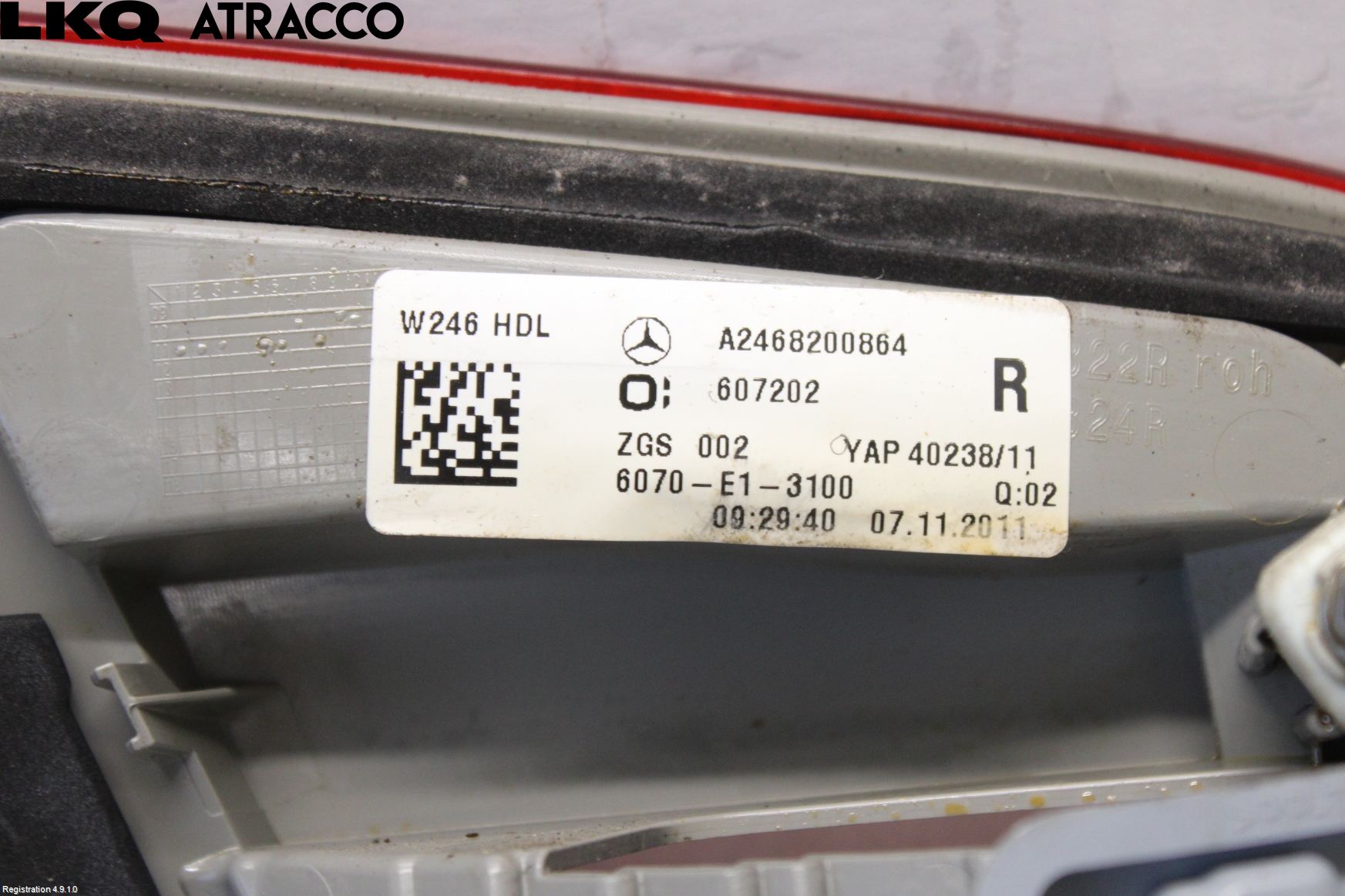 Mercedes-Benz MB B-KLASS (W246/W242) 12-19 Baklykt Høyre  På Luke(Indre)