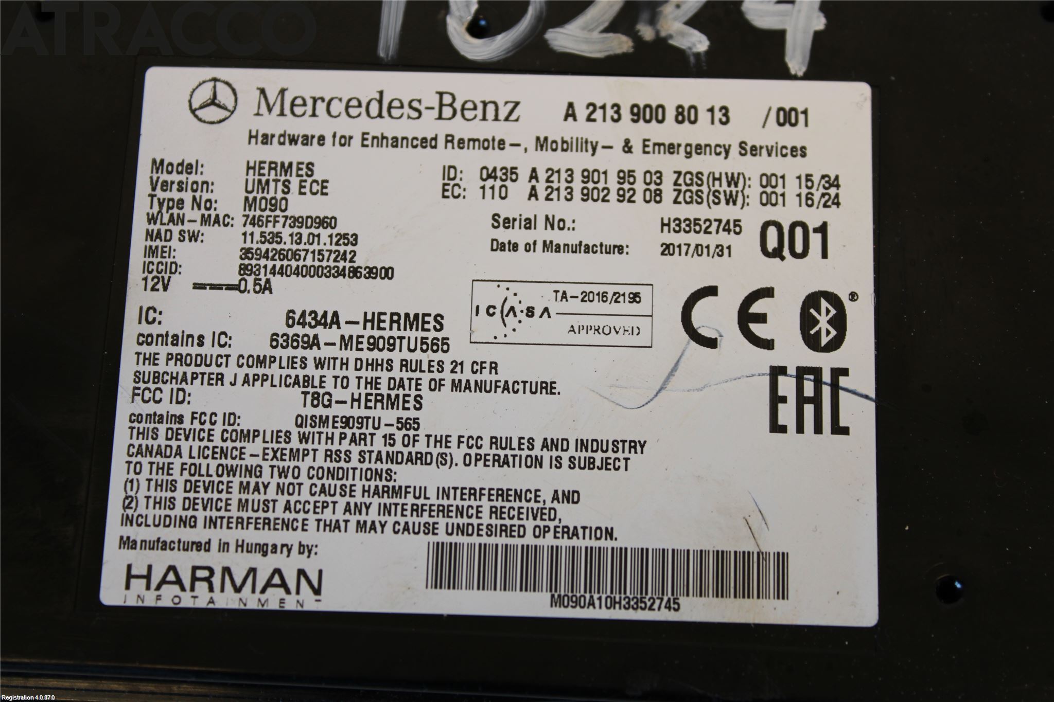 Mercedes-Benz MB C-KLASS (W205) 14-21 Styreenhet Øvrig