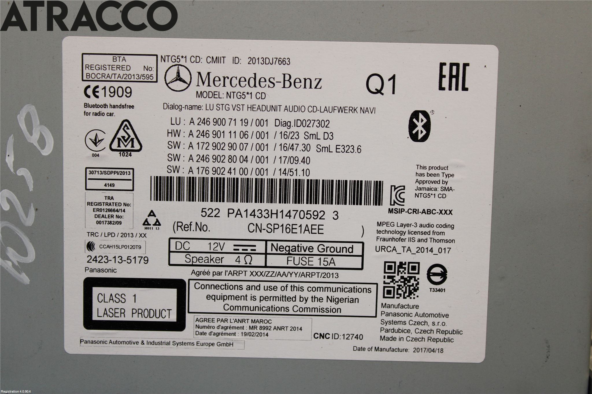 Mercedes-Benz MB B-KLASS (W246/W242) 12-19 Stereo Radio Med Cd