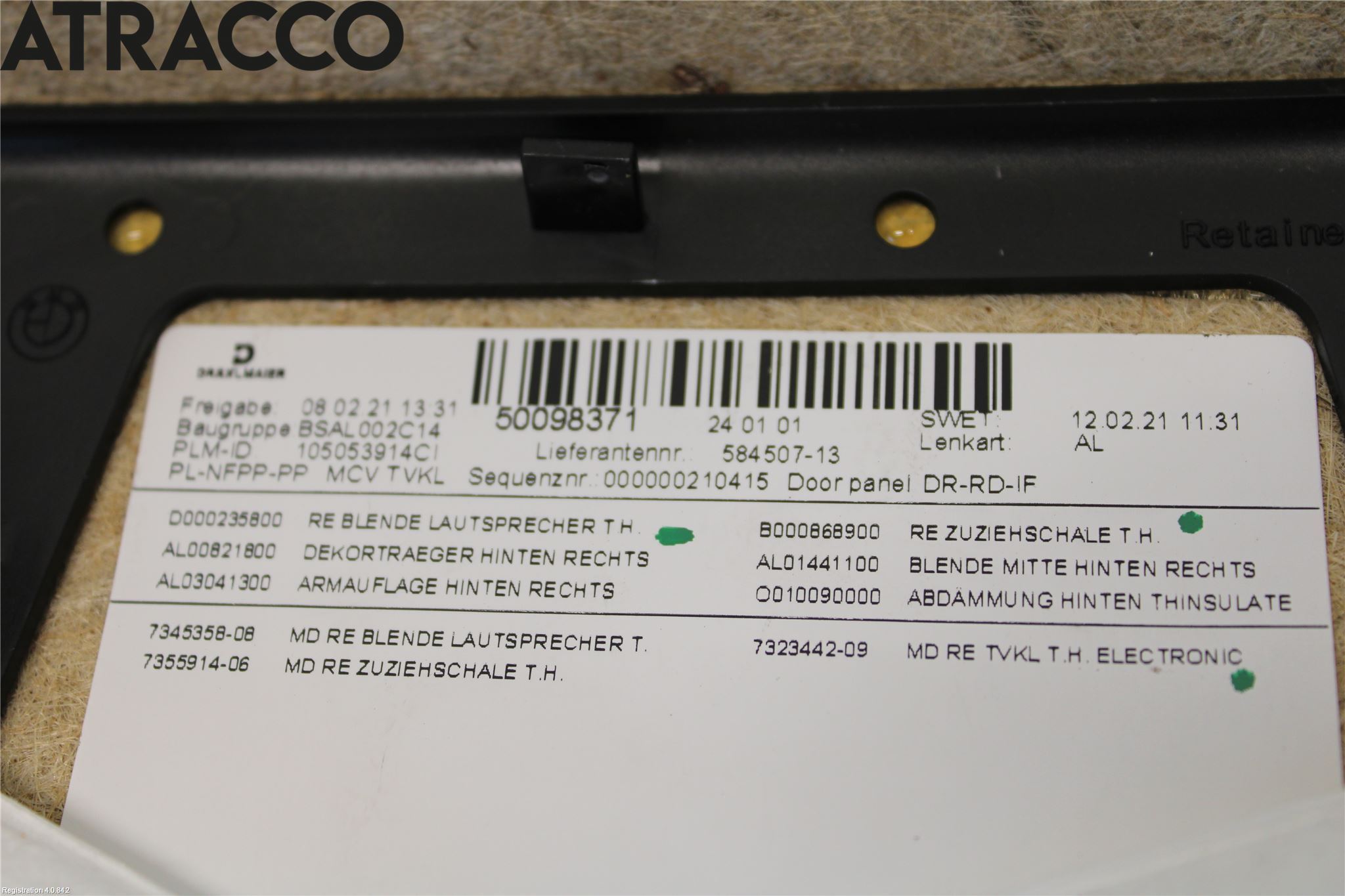 BMW i3 I01 13-22 Innr Dørtrekk Høyre