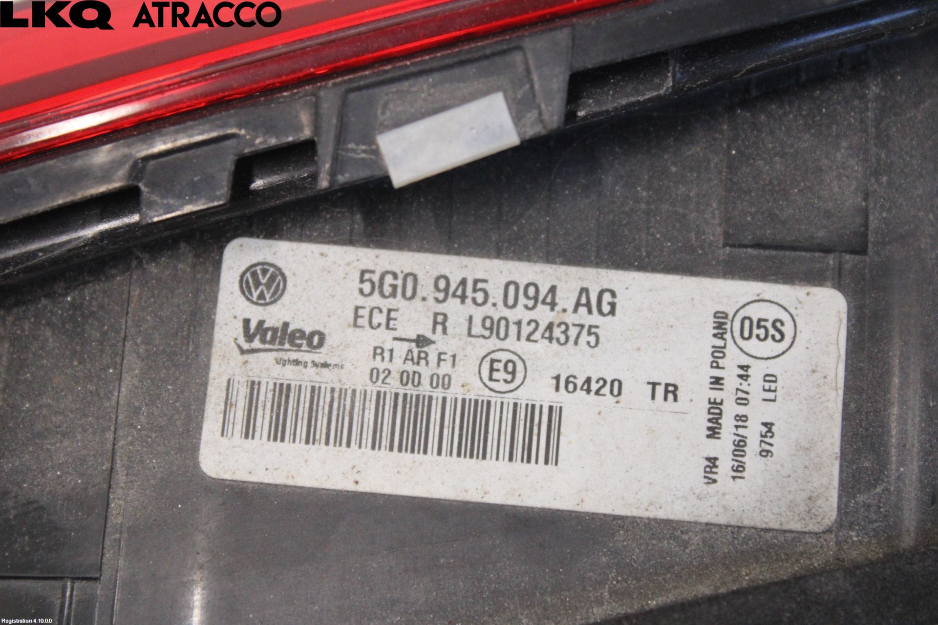 Volkswagen VW GOLF / E-GOLF VII 13-20 Baklykt Høyre  På Luke(Indre)