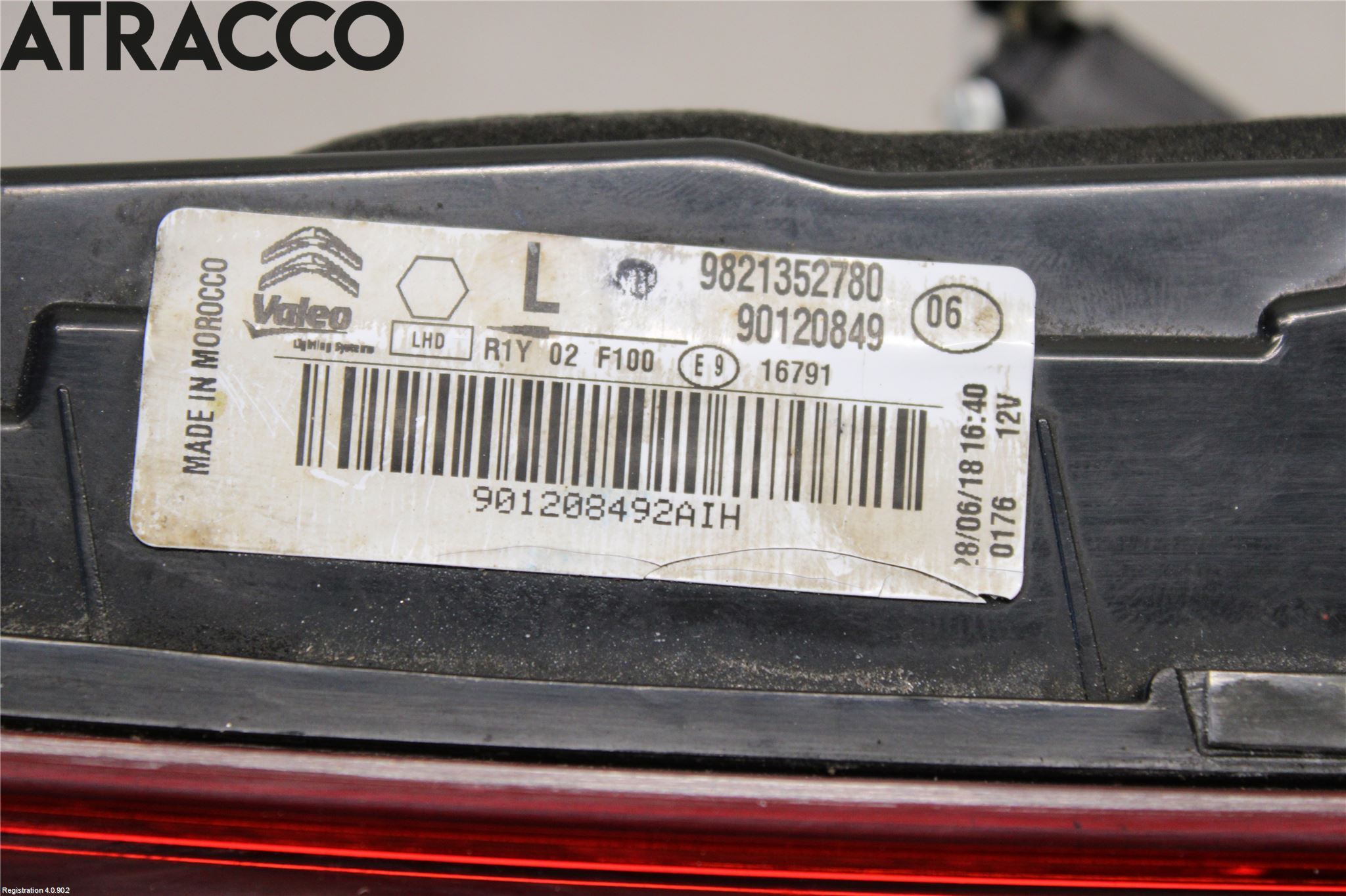 Citroen C4 CACTUS 14-20 Baklykt Venstre  På Luke(Indre