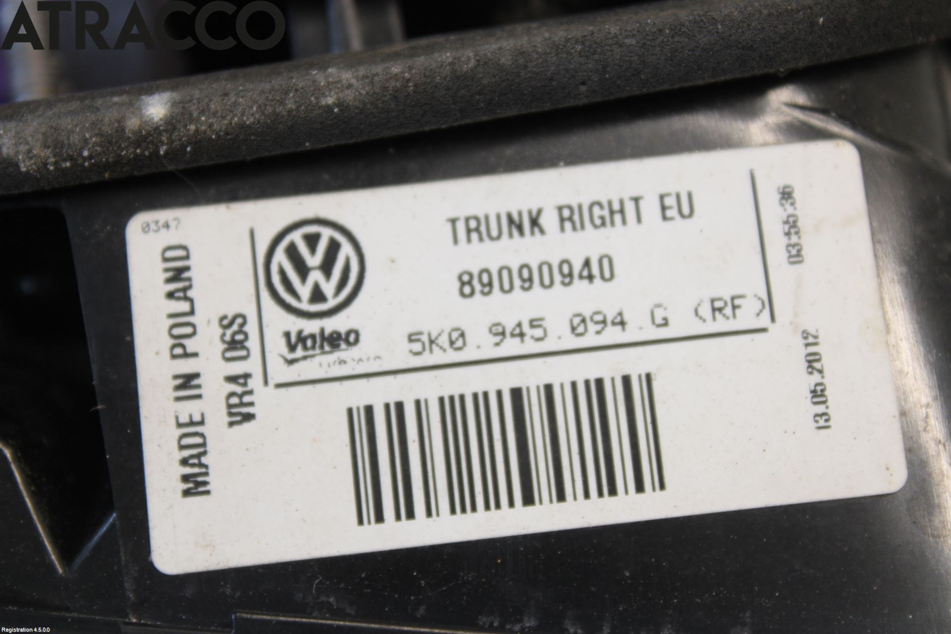 Volkswagen VW GOLF VI 09-13 Baklykt Høyre  På Luke(Indre)