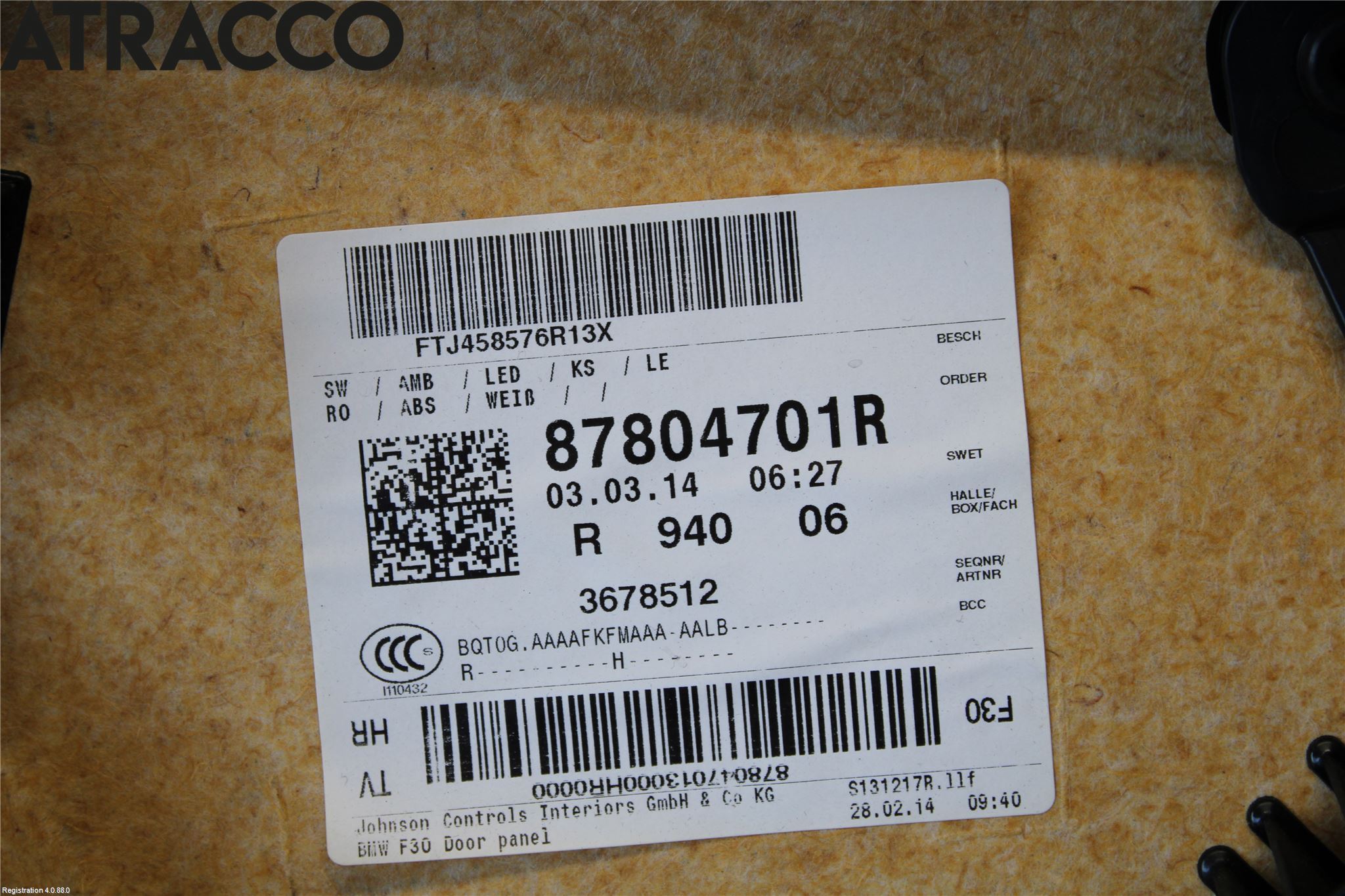 BMW 3 F30/F31/F80 12-19 Innr Dørtrekk Høyre