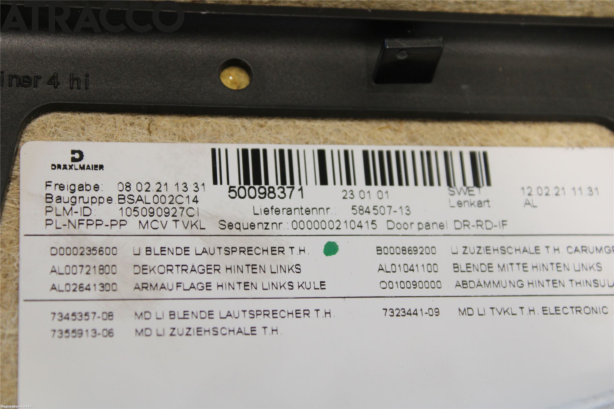 BMW i3 I01 13-22 Innr Dørtrekk Venstre