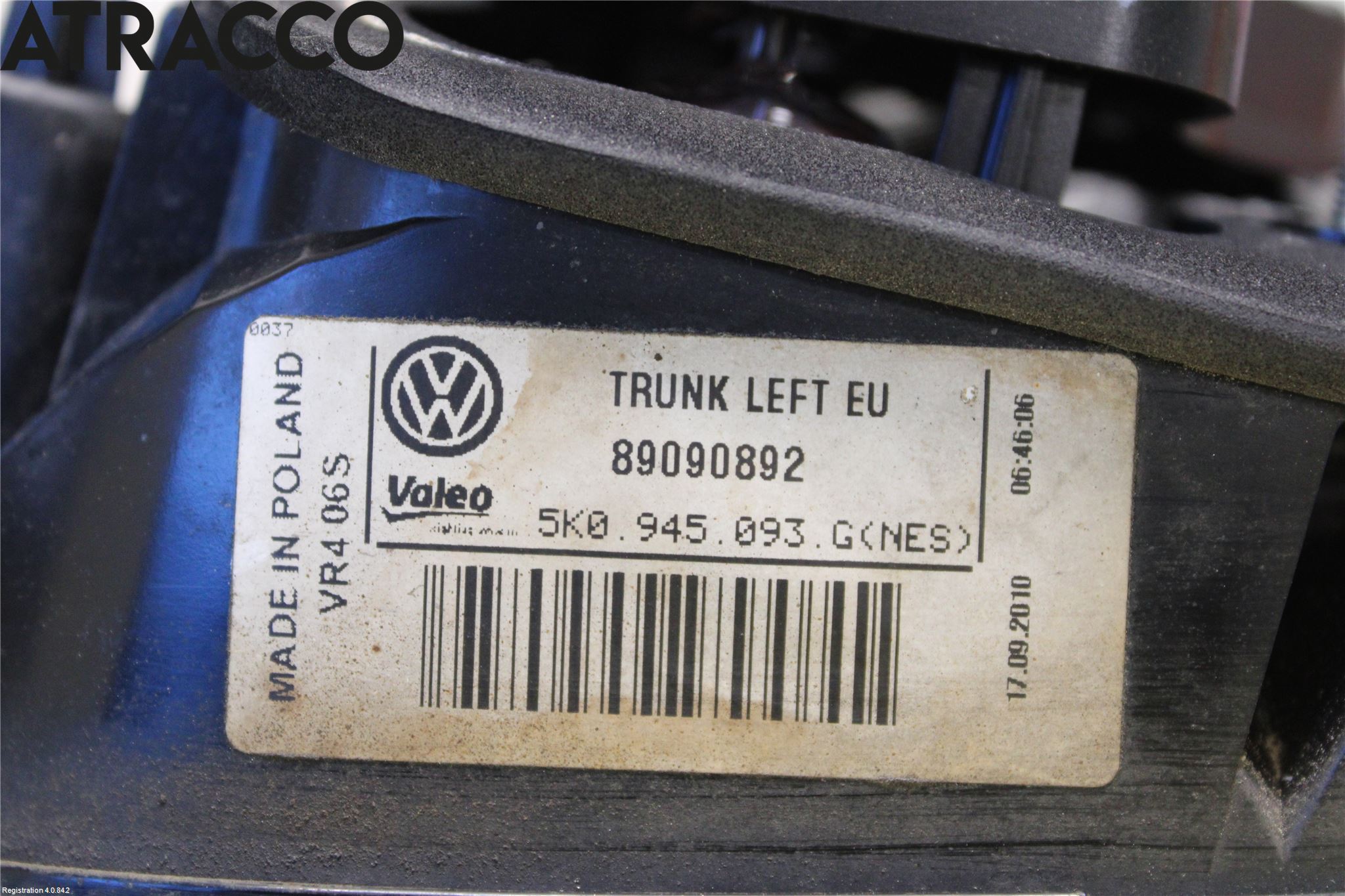 Volkswagen VW GOLF VI 09-13 Baklykt Venstre  På Luke(Indre