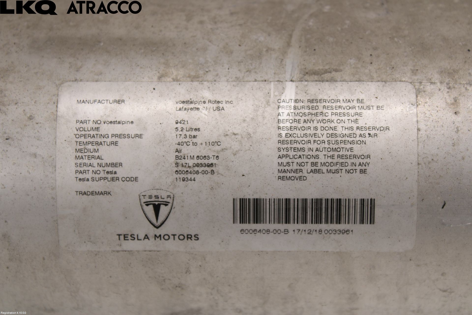 Tesla MODEL S 13- Nivå/Lufrfrändring Trycktank