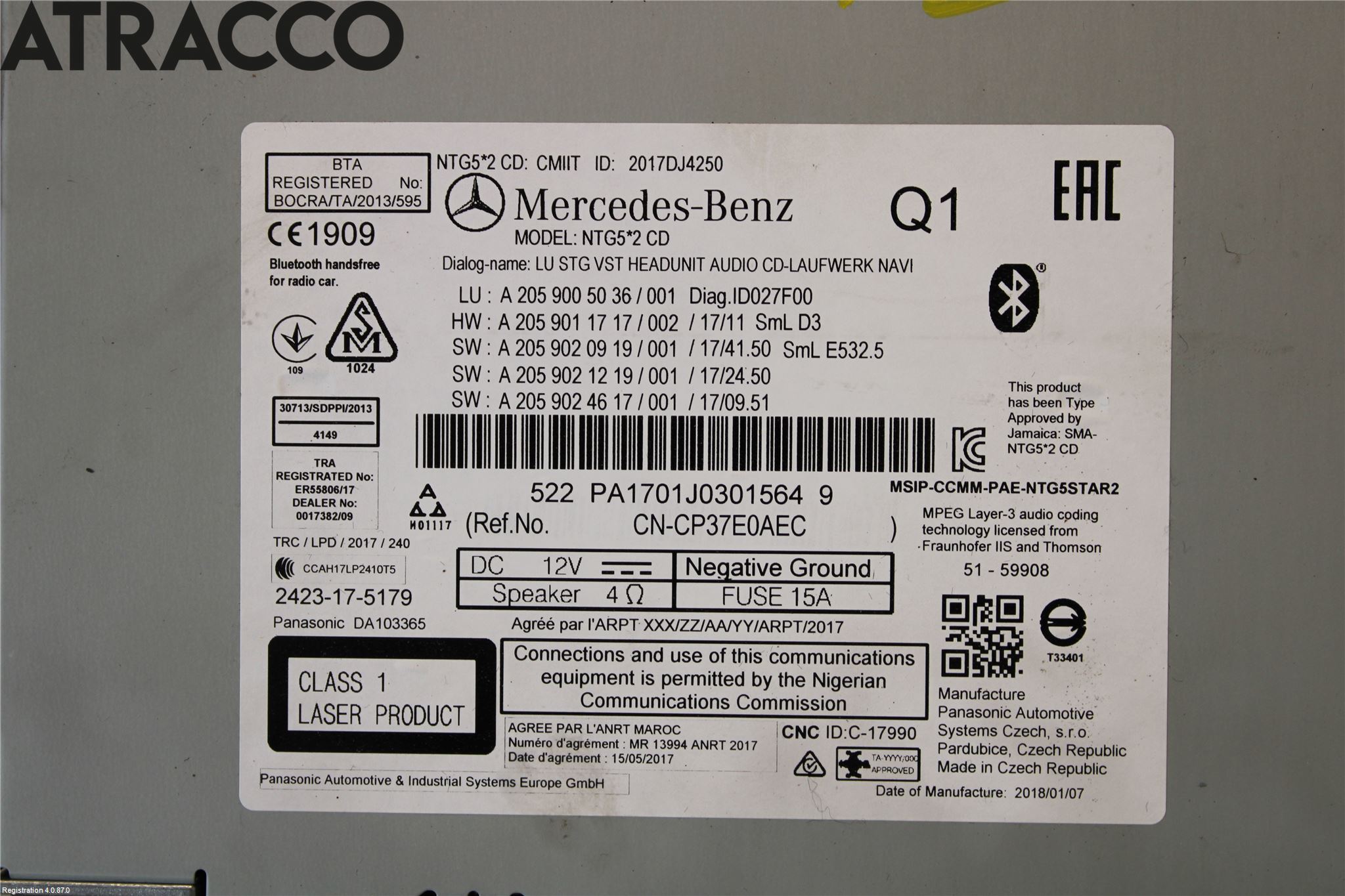 Mercedes-Benz MB C-KLASS (W205) 14-21 Stereo Radio Med Cd