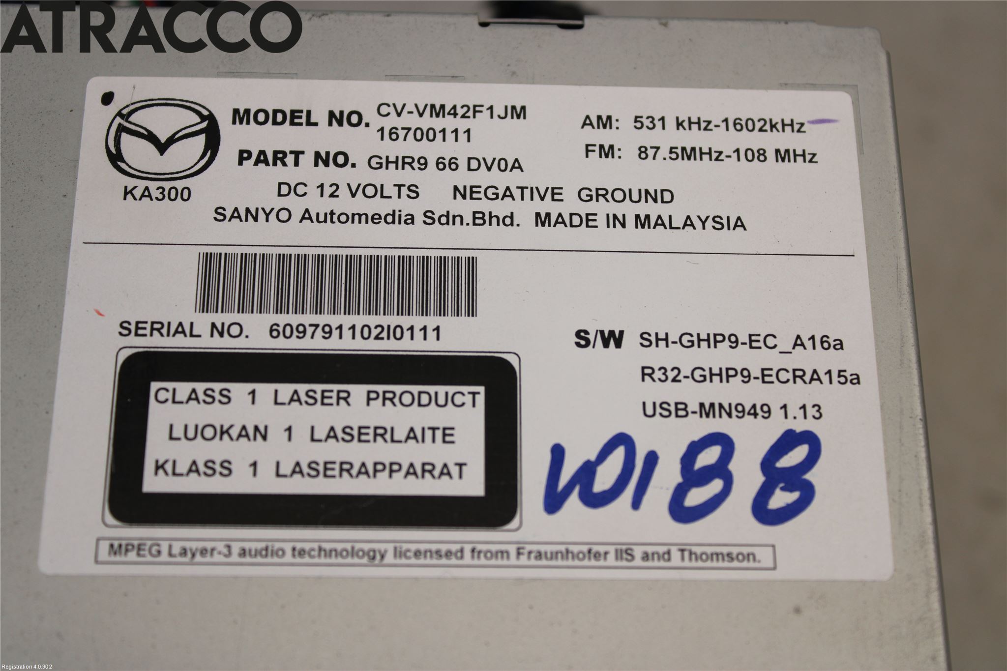 Mazda 6 13- Stereo Radio Med Cd