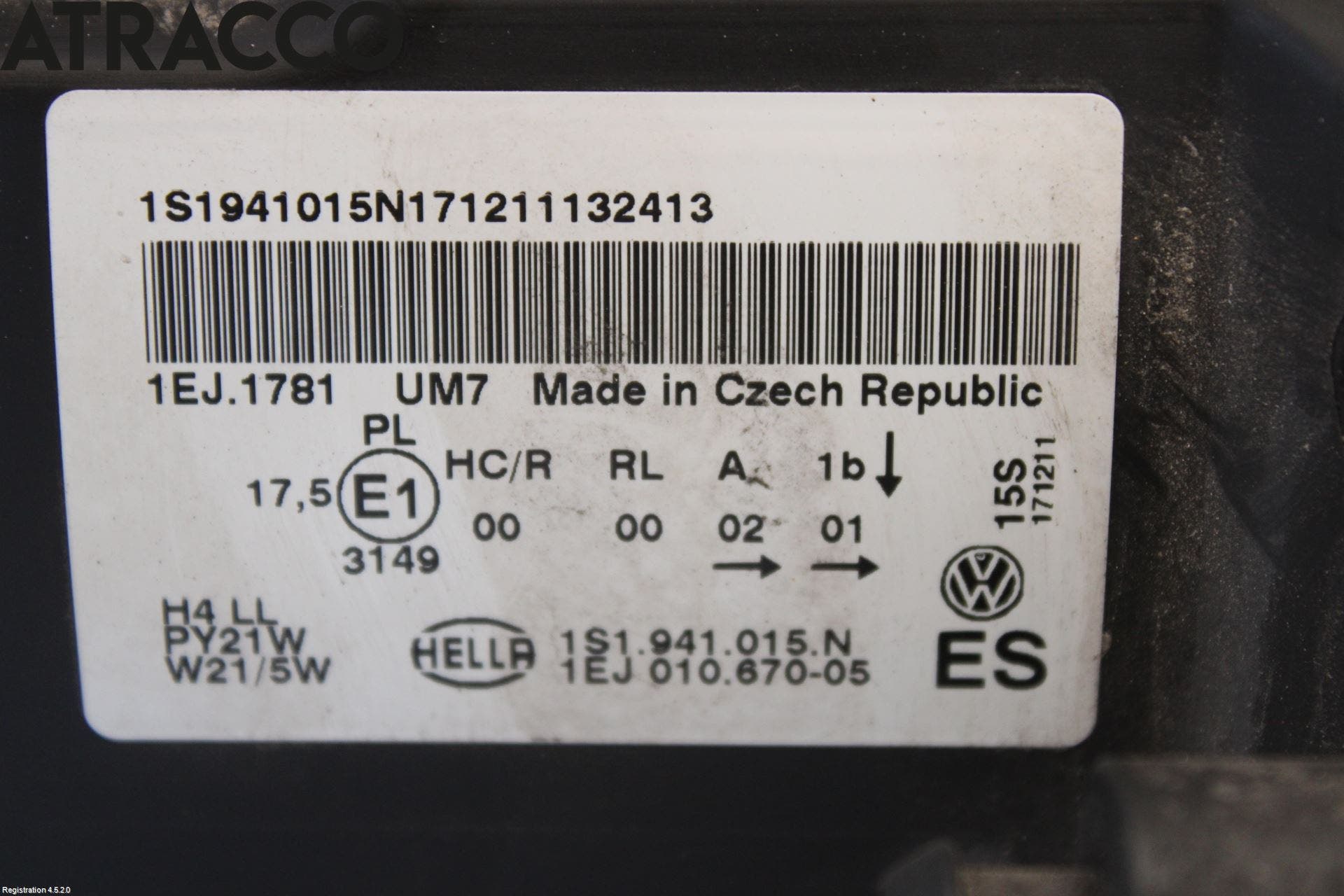 Volkswagen VW UP! / E-UP! Frontlykt Venstre