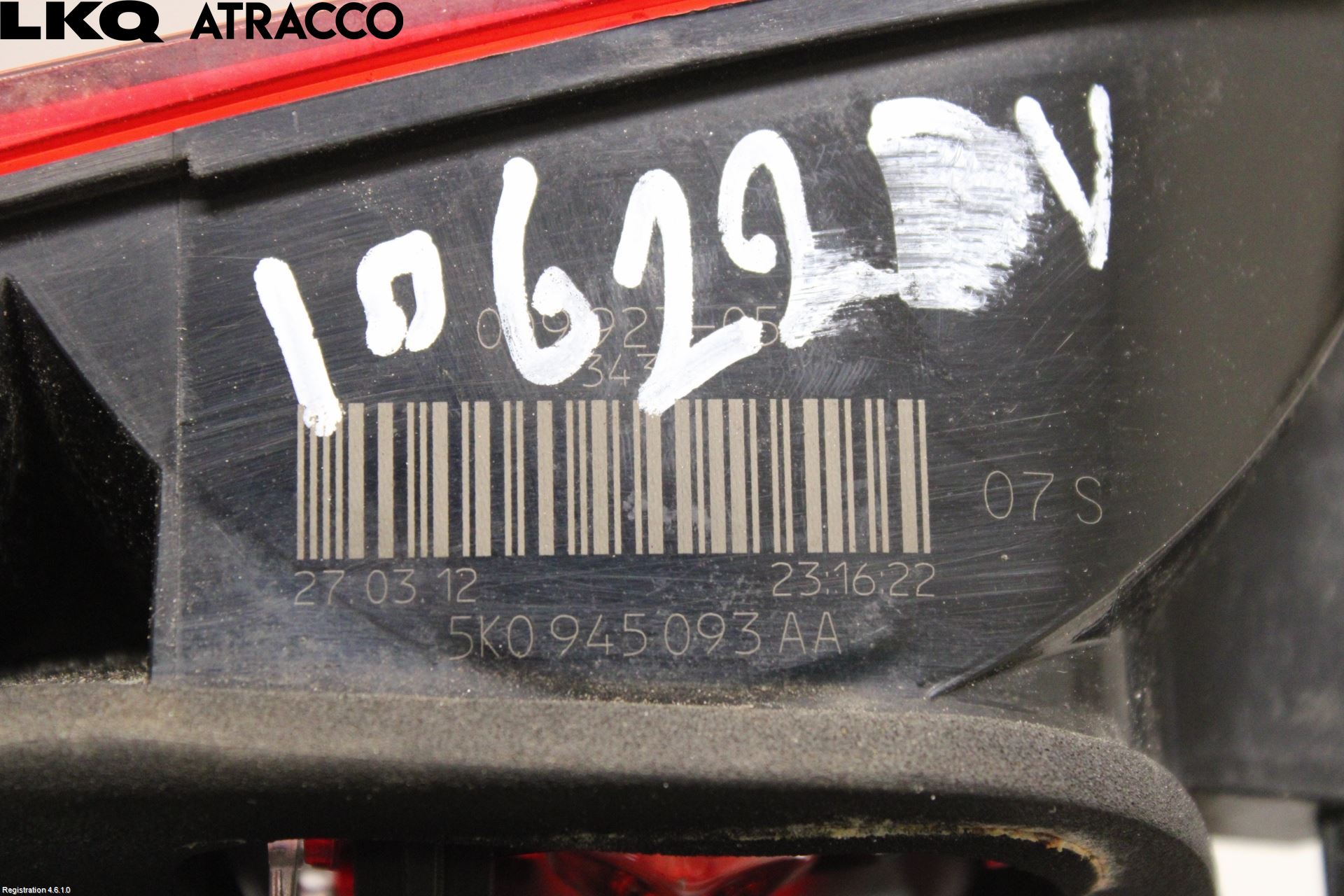 Volkswagen VW GOLF VI 09-13 Baklykt Venstre  På Luke(Indre