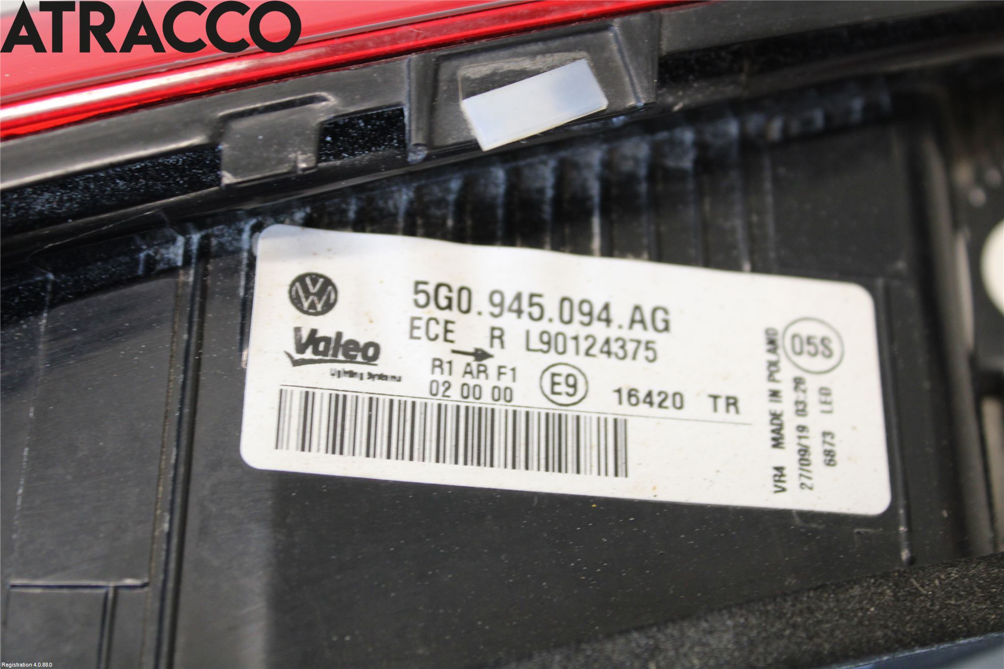 Volkswagen VW GOLF / E-GOLF VII 13-20 Baklykt Høyre  På Luke(Indre)